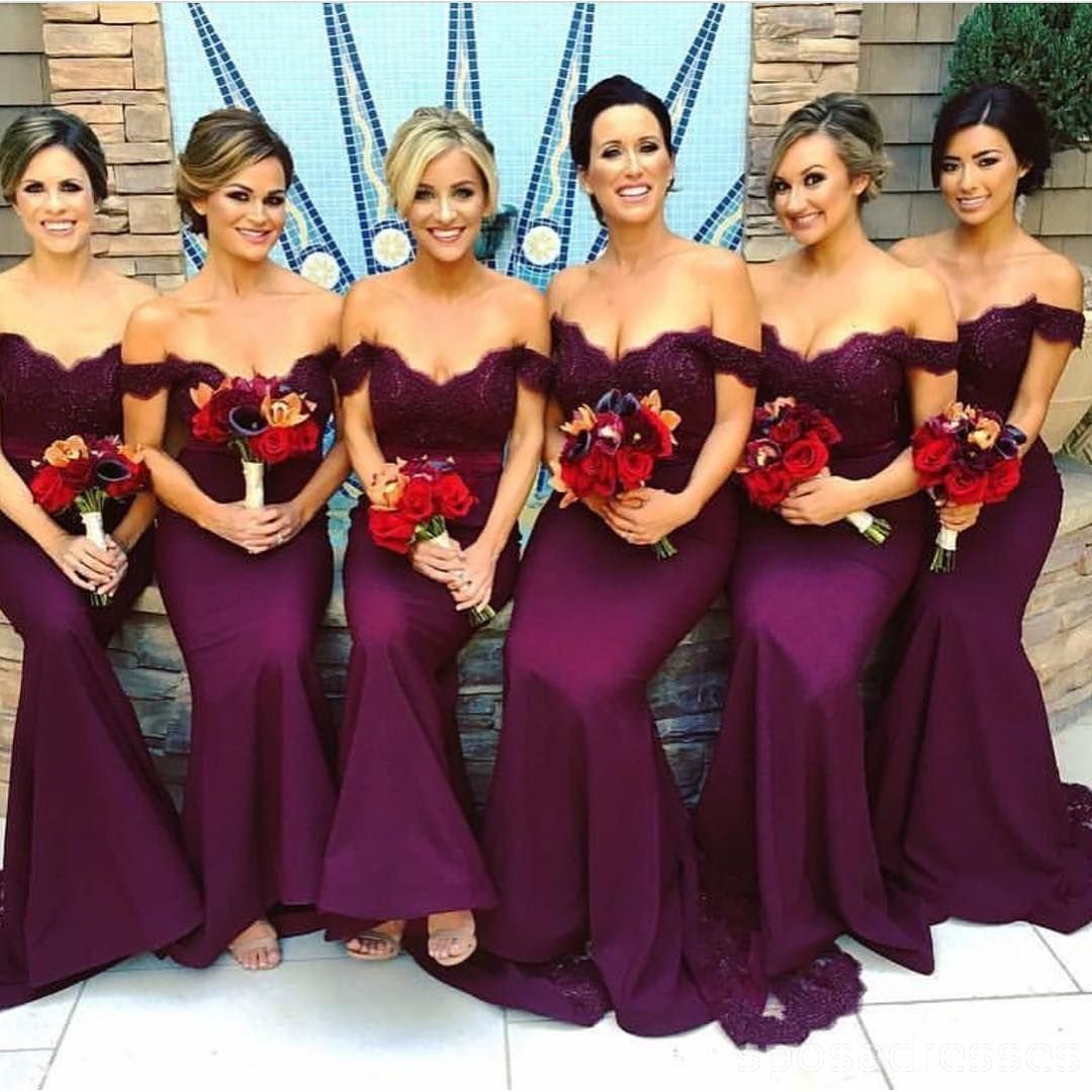 Elegant Off Shoulder Lace Mermaid Bridesmaid Dresses - Long Formal Gowns for Weddings, Prom & Special Occasions | Style WG310