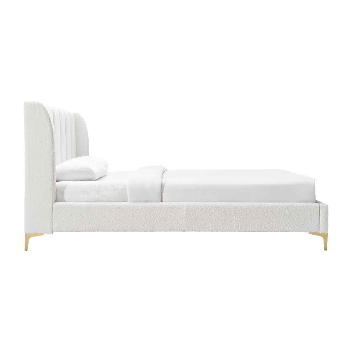 Georgia Boucle Fabric Single Bed Frame - White | Modern Minimalist Bedroom Furniture for Small Spaces & Guest Rooms