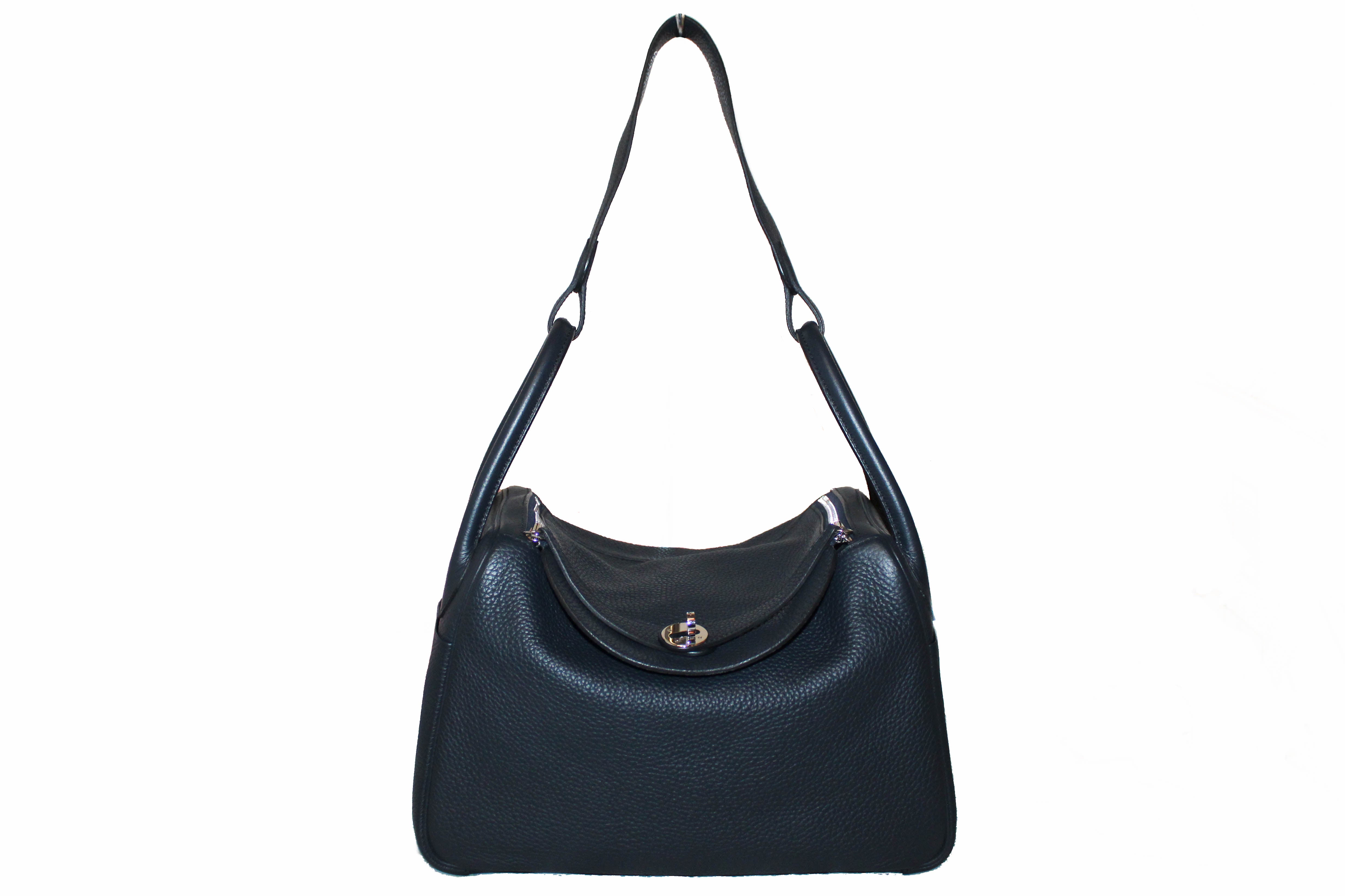 Authentic Hermes Bleu Indigo Togo Leather Lindy 30 Handbag & Shoulder Bag - Luxury Designer Purse for Women, Perfect for Work, Travel & Special Occasions