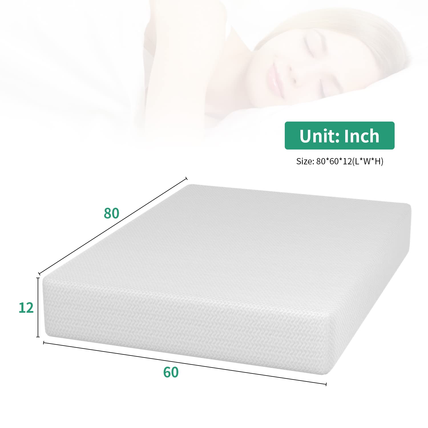 12 Inch Queen Green Tea Memory Foam Mattress - CertiPUR-US Certified, Medium Firm & Breathable for Cool Sleep, Pressure Relief - Perfect for Hot Sleepers & Back Pain Sufferers (Bed-in-a-Box)
