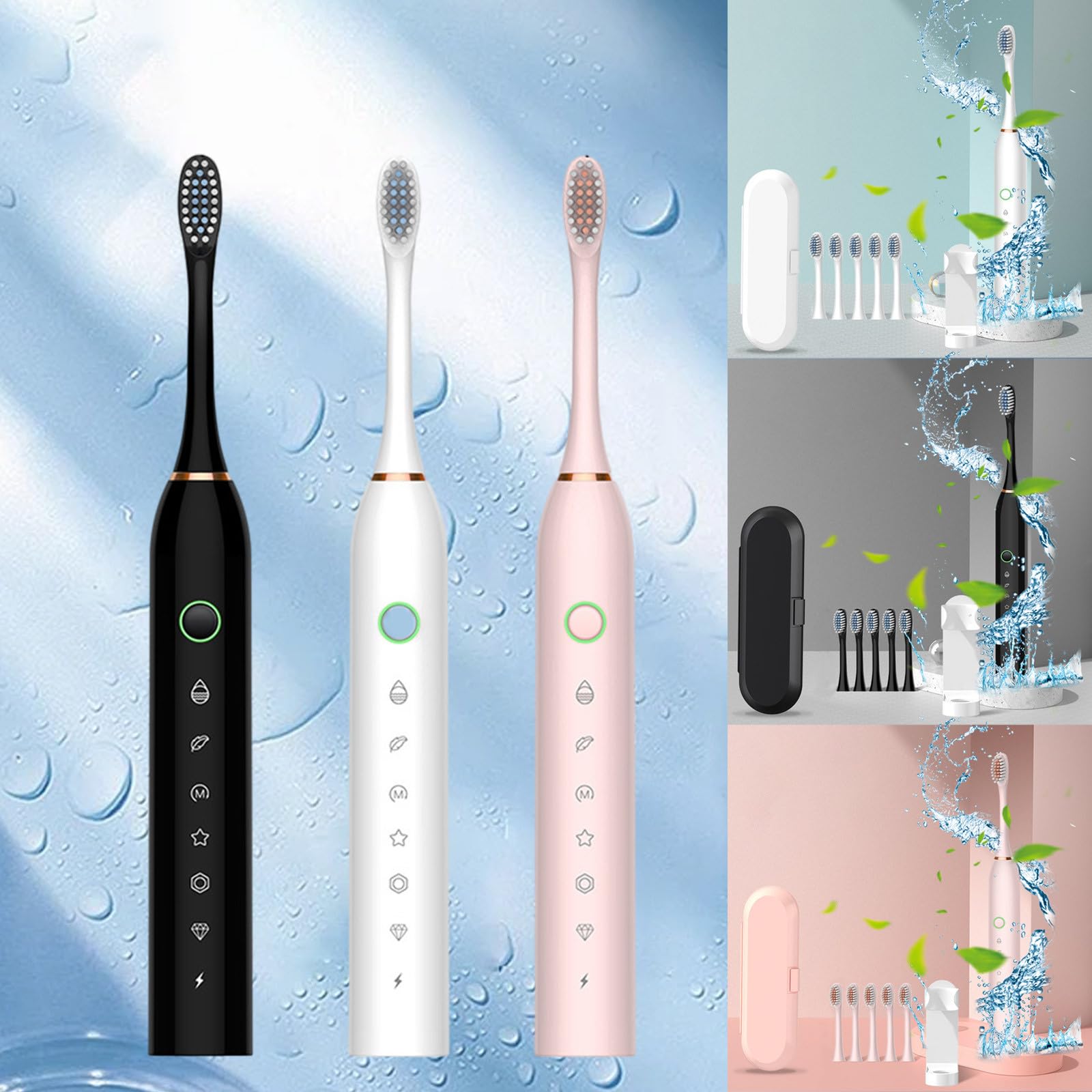 Rvkxad Electric Toothbrush for Adults - 6 Brush Heads & Modes - Fast Charging for Home & Travel