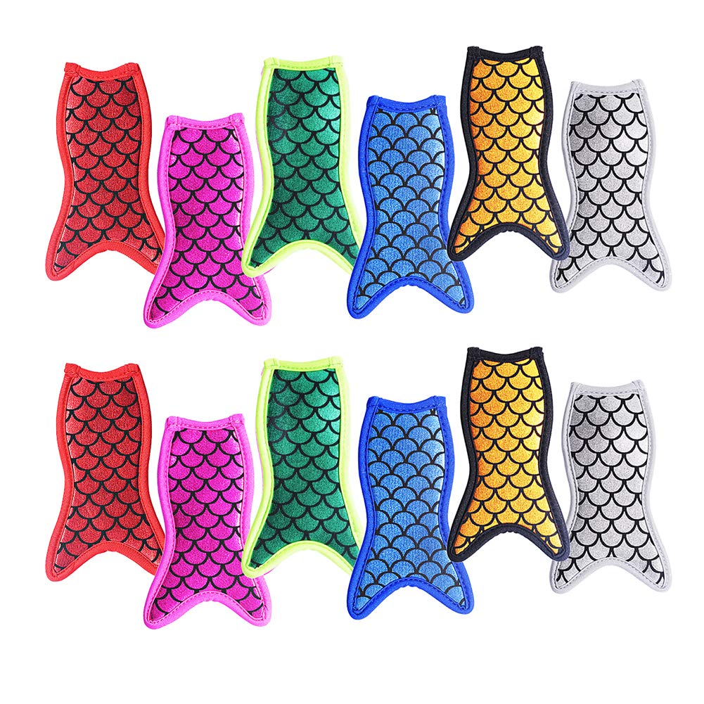 12-Piece Reusable Mermaid Popsicle Holders - Freezer Safe Ice Pop Sleeves & Antifreezing Popsicle Bags (6 Colors) - Perfect for Summer Snacks, Kids' Parties & Beach Outings