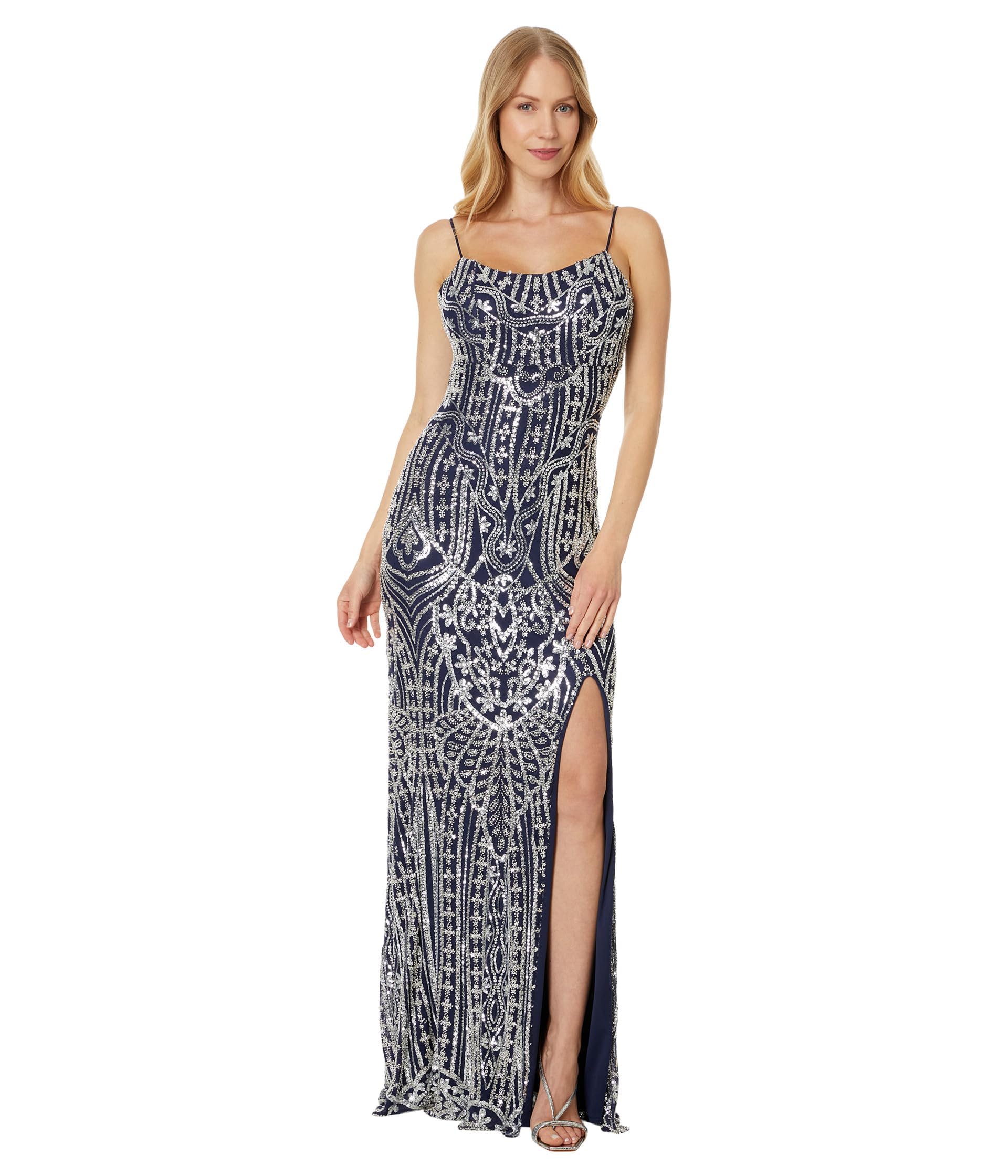 Betsy & Adam Women's Long Sequin Evening Dress with High Slit - Perfect for Prom, Party, and Special Occasions