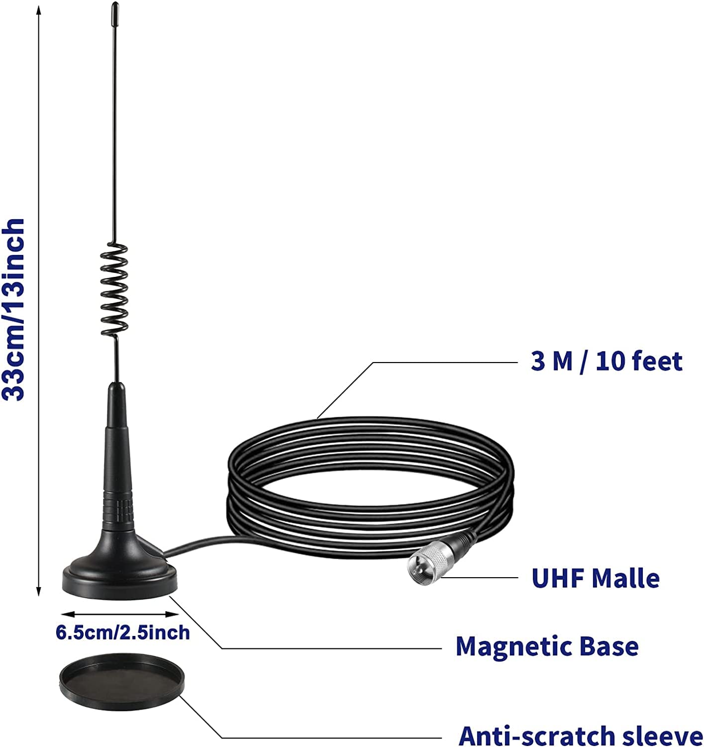 27MHz Long Range Magnetic Base CB Radio Antenna with PL-259 BNC Male Connector - Compatible with Cobra, Midland, Uniden, Maxon & President CB Radios - Ideal for Car, Truck & Mobile Communication - Perfect for Road Trips, Off-Roading & Emergency Situations
