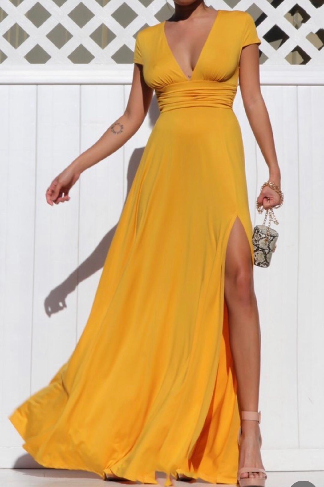 Kiley Women's Elegant Draped Waistband Maxi Dress with High Slit - Perfect for Evening Parties, Weddings & Special Occasions