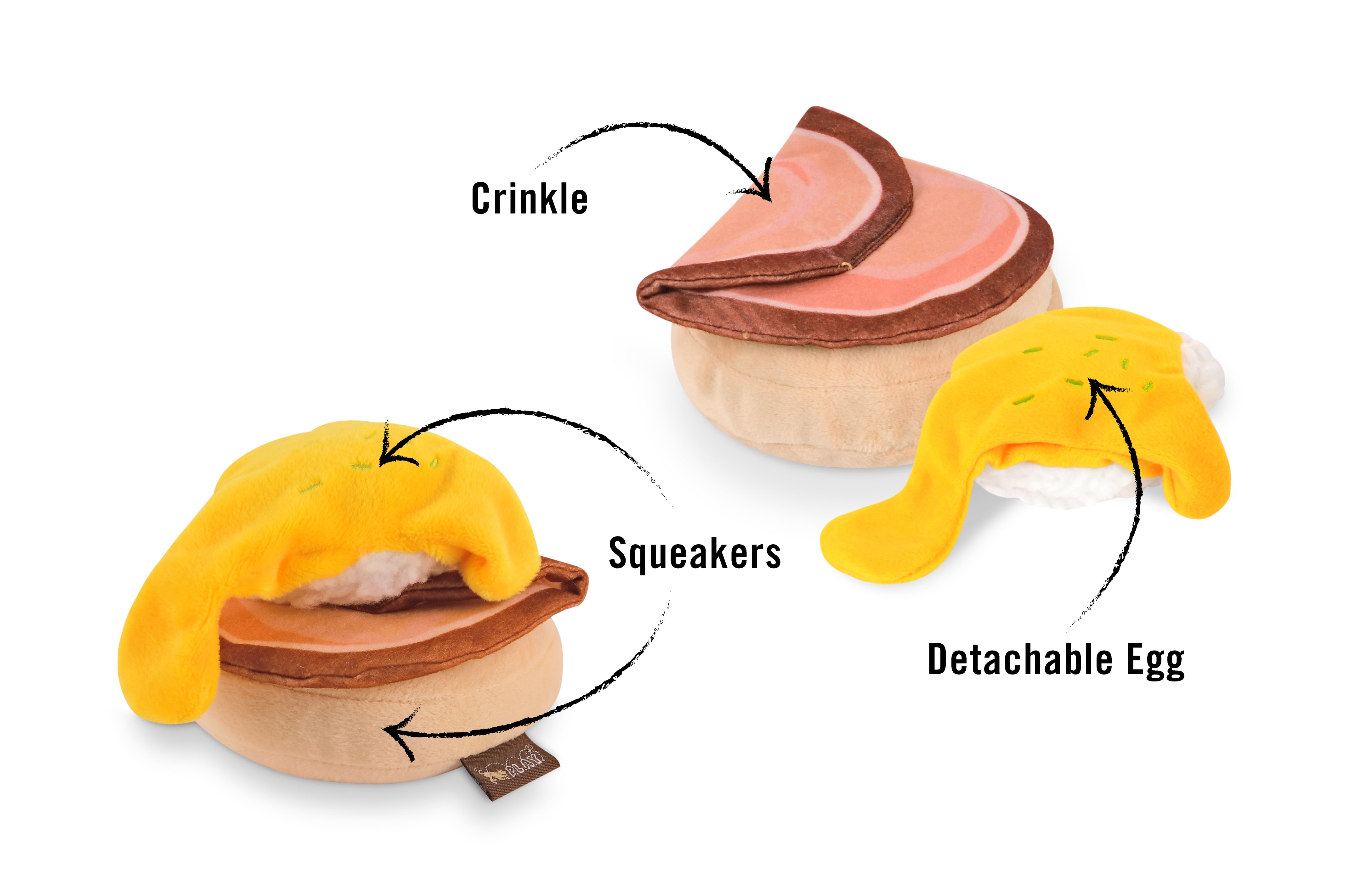 El Egg Benedict Plush Dog Toy - Barking Brunch™ Collection by Pet P.L.A.Y. | Soft & Durable Chew Toy for Small & Medium Dogs | Perfect for Playtime, Training & Cuddling