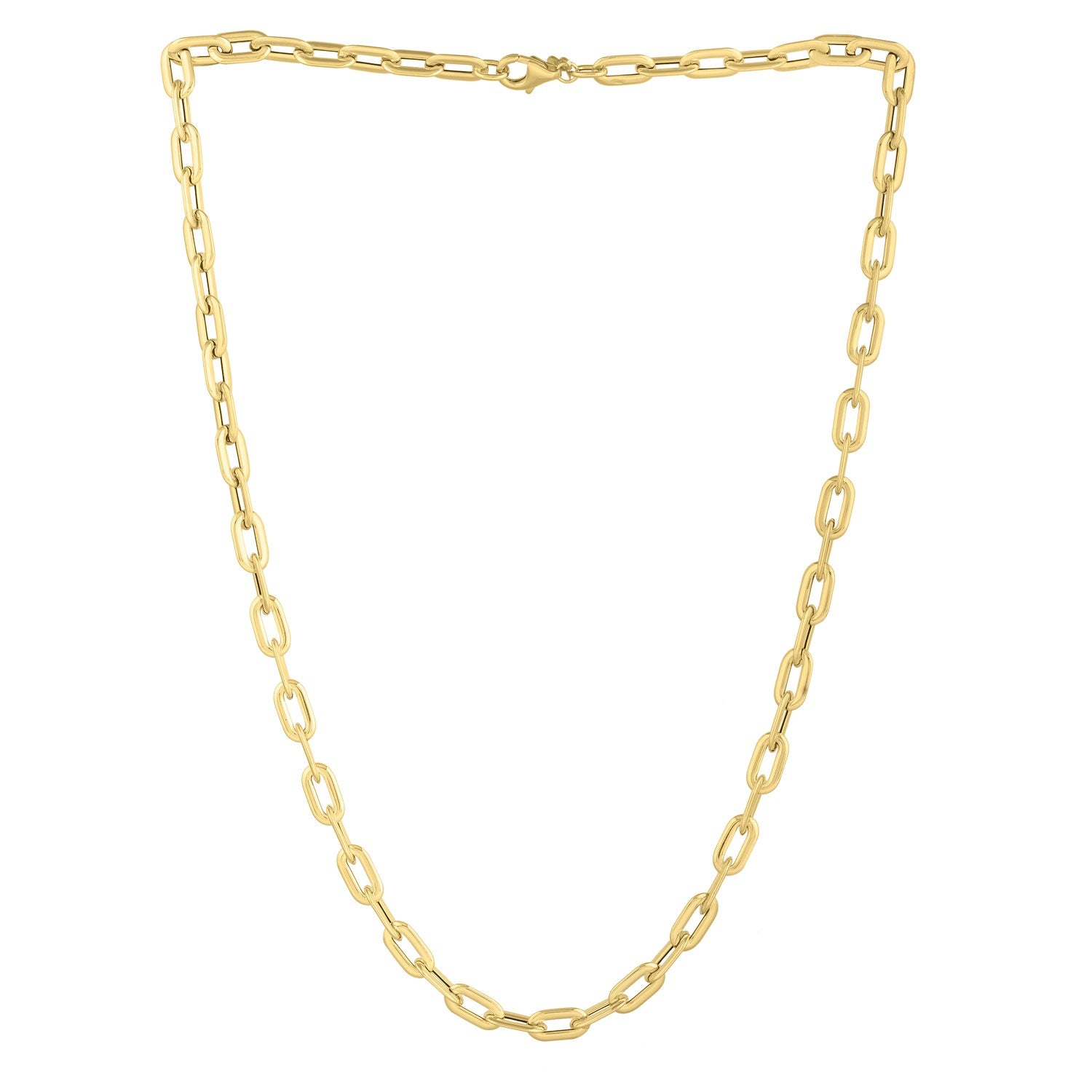 14K Yellow Gold Oval Domed Paperclip Chain Necklace - 5.30mm Width, Dainty & Elegant Jewelry for Women, Perfect for Layering, Everyday Wear & Special Occasions