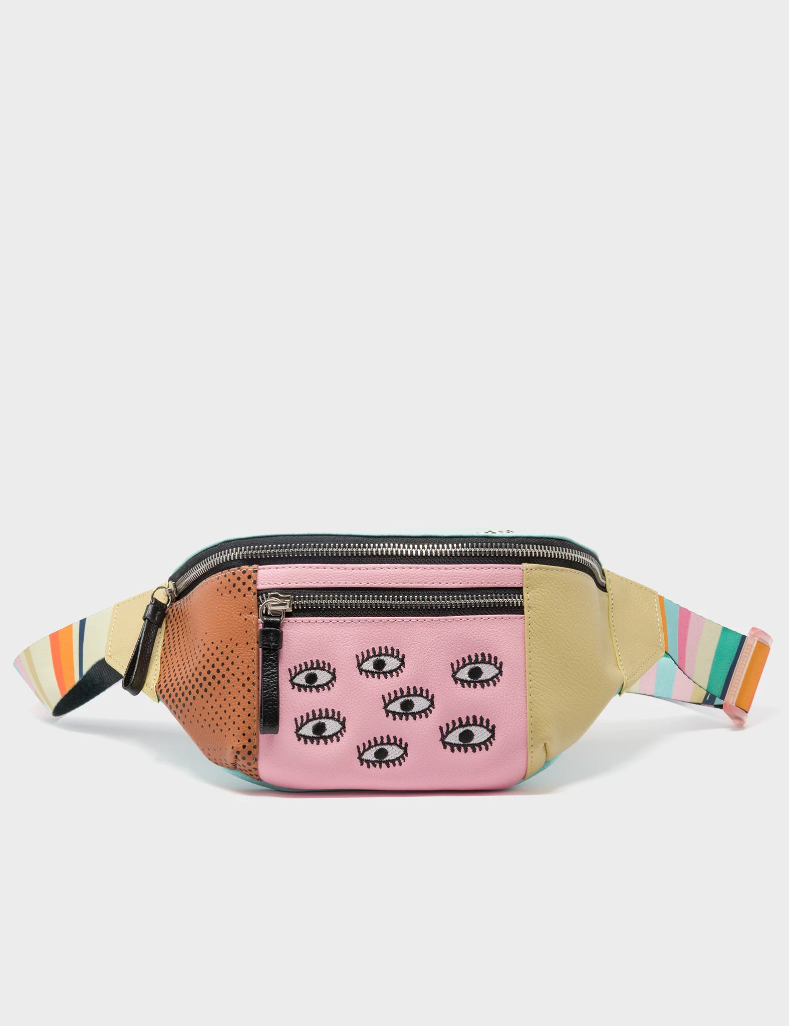 Harold Fanny Pack Cocoon Leather Bag with Happy Clouds Embroidery - Stylish Waist Pack for Travel, Hiking & Everyday Use