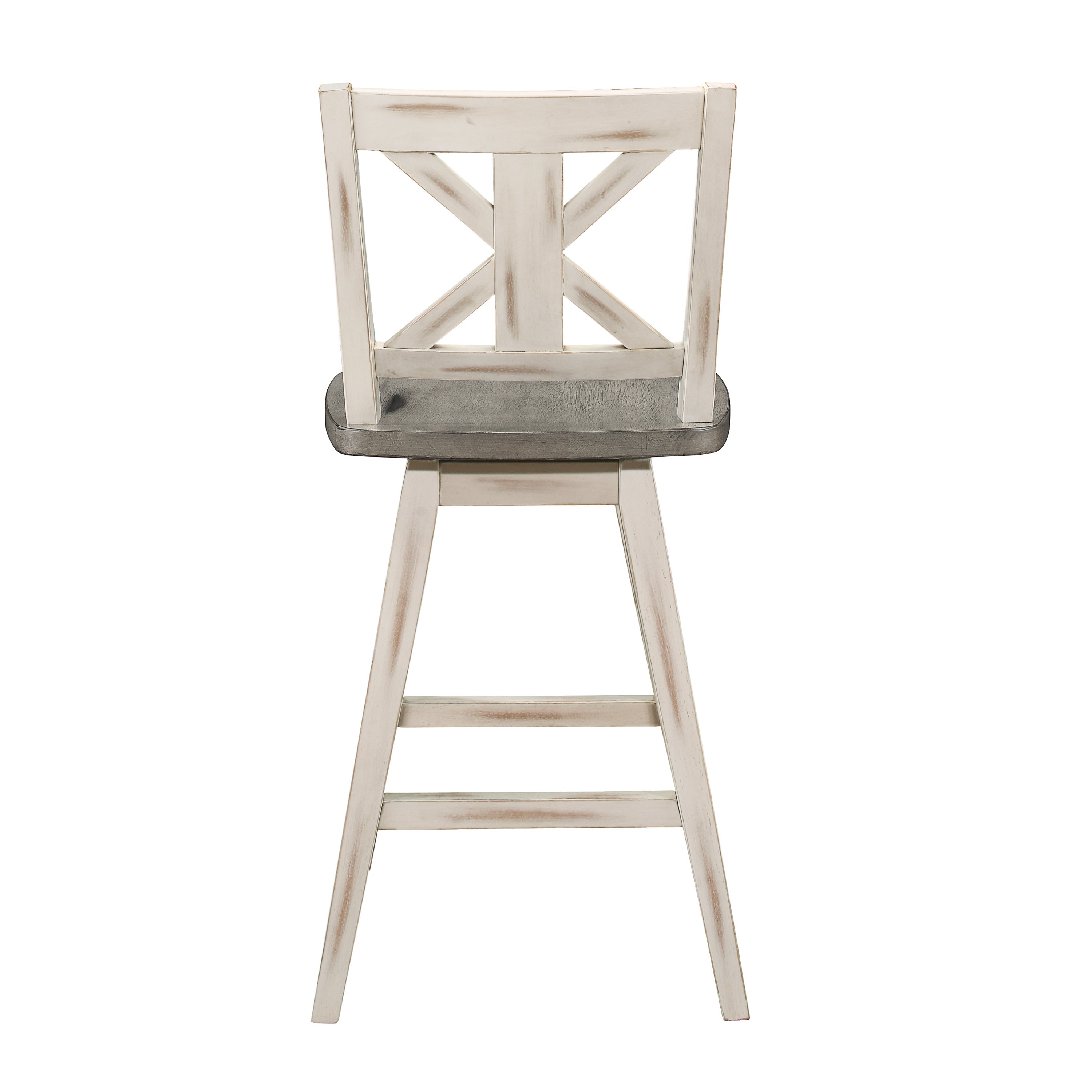 2-Piece Counter Height Swivel Bar Stool Set - 360° Rotating White & Gray X-Back Chairs, Solid Rubberwood Construction for Kitchen Island, Dining Room & Breakfast Nook - Modern Home Furniture