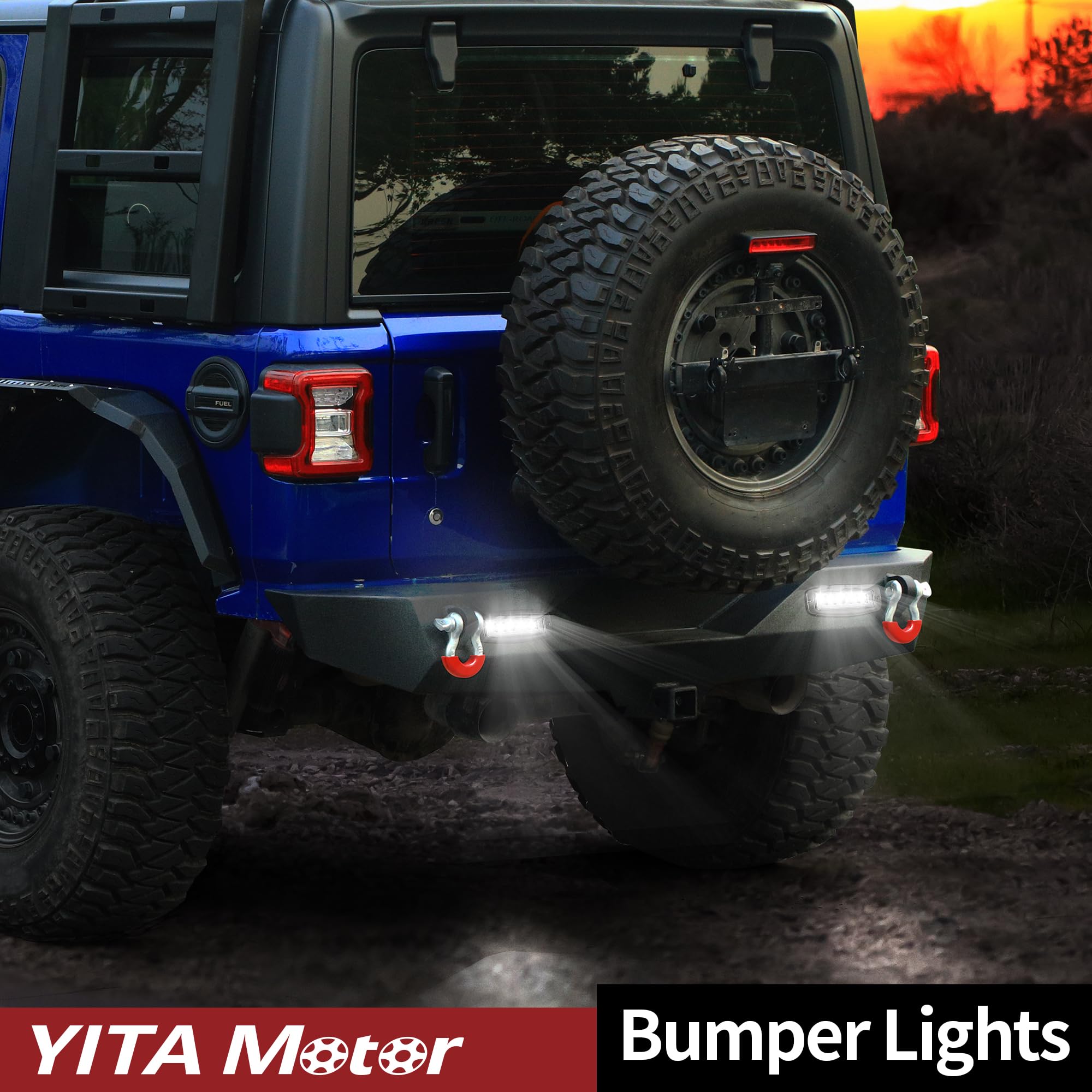 YITAMOTOR Black Rear Bumper with LED Lights, Hitch Receiver & D-Rings for 2018-2025 Jeep Wrangler JL & Unlimited | Off-Road Protection & Towing Accessories
