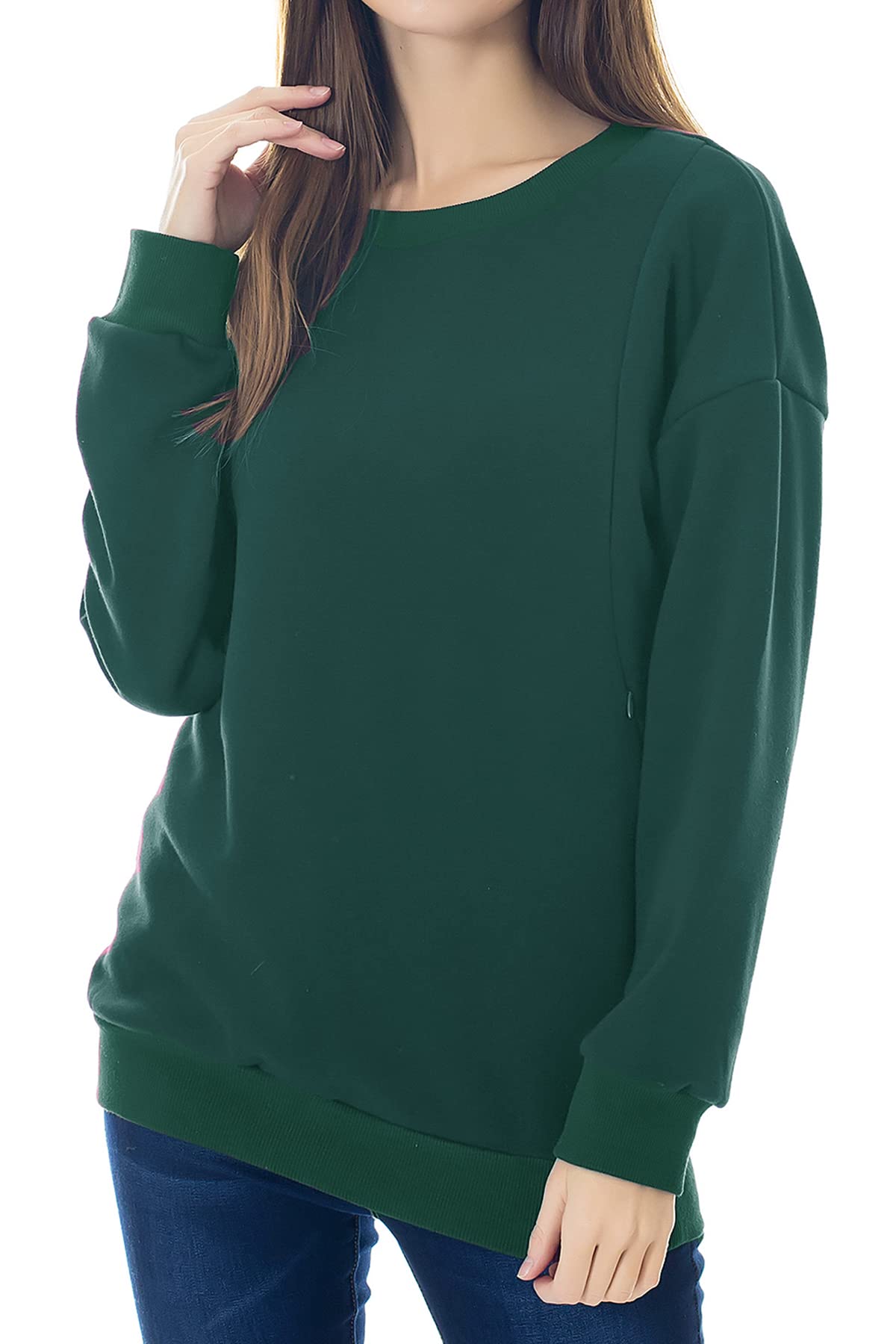 Smallshow Soft Fleece Maternity Nursing Sweatshirt - Long Sleeve Breastfeeding Top for Comfortable Pumping & Nursing at Home or Outdoors