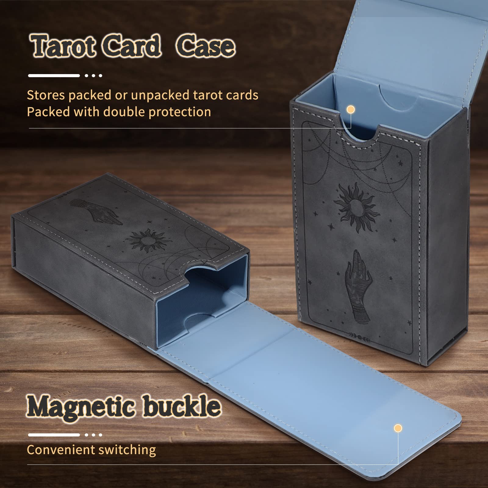 Premium PU Leather Tarot Card Holder - Moon Design Protective Case for Standard Tarot & Oracle Decks - Gothic Style Card Storage Organizer for Divination, Magic Rituals & Game Nights (Sun Style)