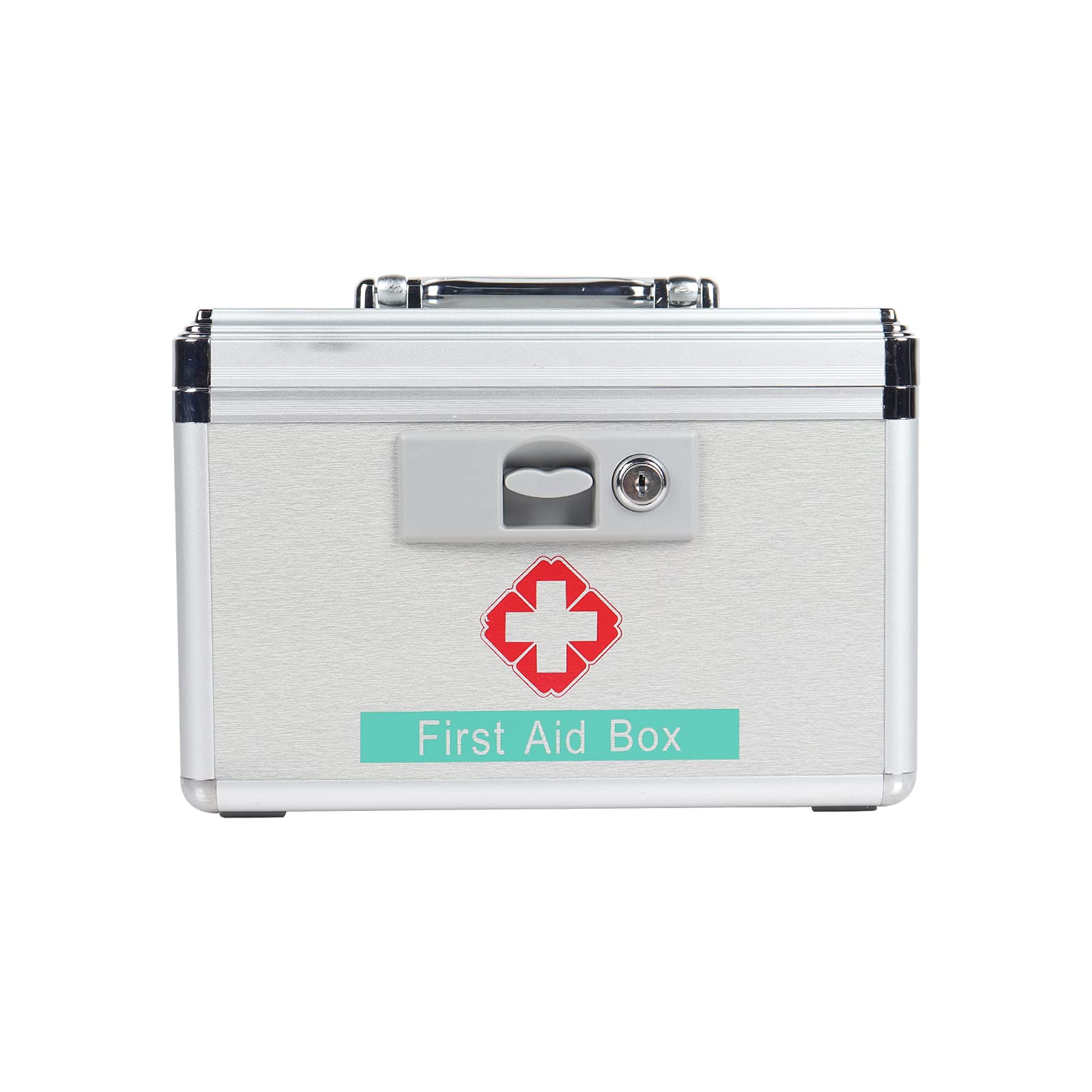 14 Inch Aluminum First Aid Kit with Removable Compartments & Security Lock - Portable Medical Storage Box for Camping, Hiking, Home & Emergency Preparedness (Silver)