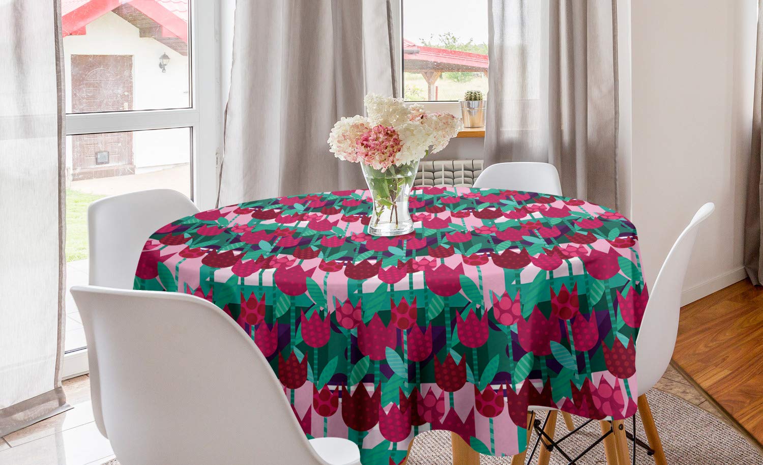 Ambesonne Floral Round Tablecloth 60