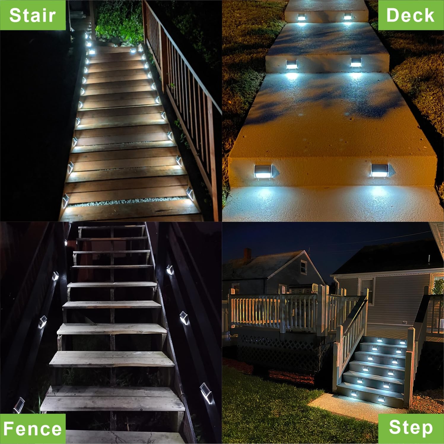 XLUX 12 Pack Solar Powered LED Lights for Deck Steps, Stairs, Fences & Pathways - Waterproof Outdoor Lighting with White Light - Perfect for Garden, Yard, Patio & Walkway Illumination
