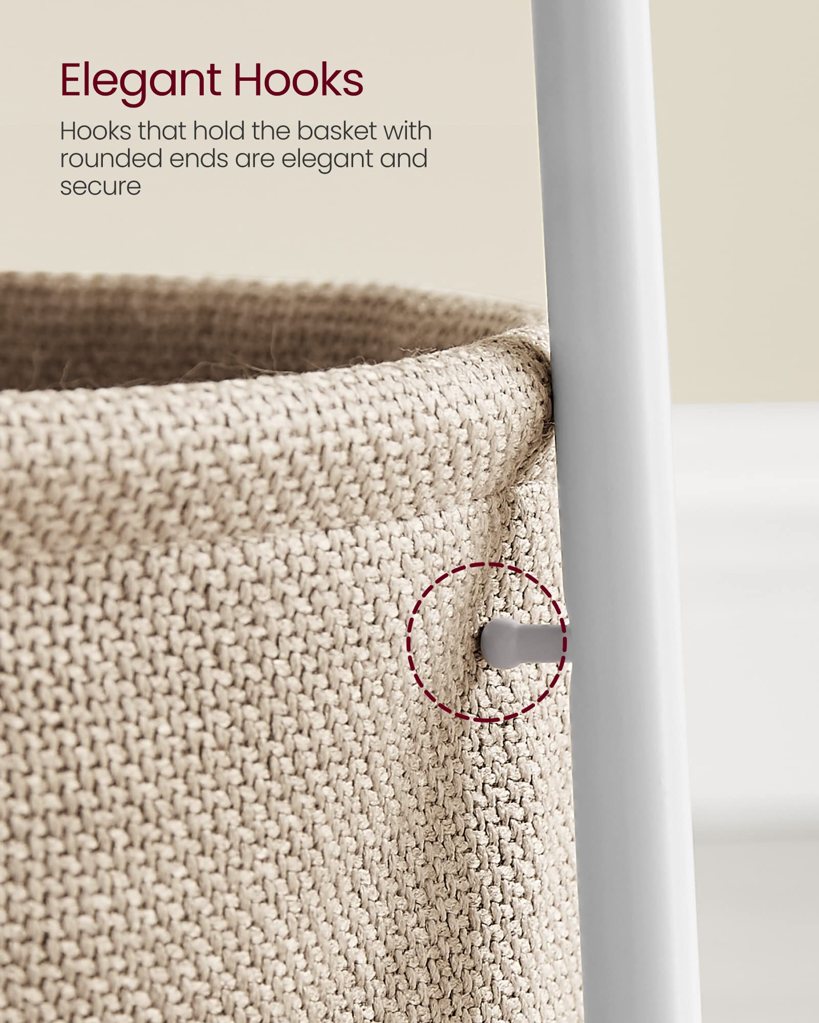 VASAGLE Round Side Table with Fabric Basket - Modern End Table for Living Room, Bedroom, or Nightstand - White and Beige LET223W10 - Perfect for Small Spaces, Home Decor, and Extra Storage