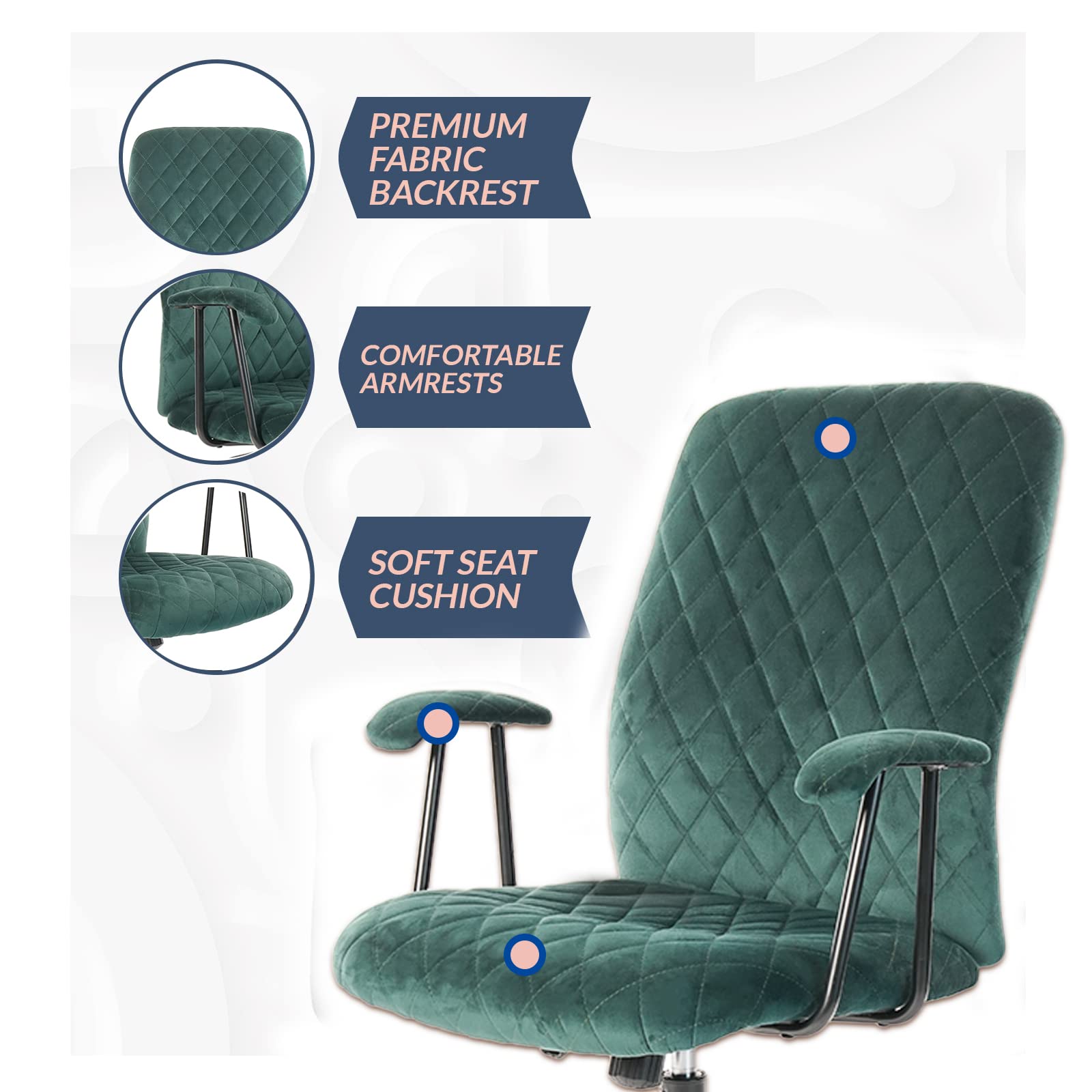 Dark Green Vintage Upholstered Office Chair - Adjustable Swivel Armchair with Lumbar Support & Wheels, Mid-Back Velvet Task Chair (2-Pack) - Perfect for Home Office, Study Room & Gaming Setup