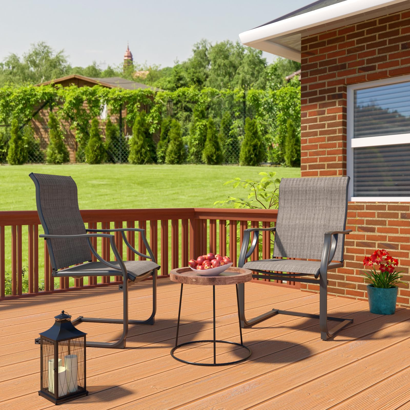 Amopatio 2-Piece Patio Chair Set - All-Weather Outdoor Dining Chairs, Breathable Garden Furniture for Backyard, Deck, or Poolside - Light Brown - Perfect for Outdoor Entertaining and Relaxation
