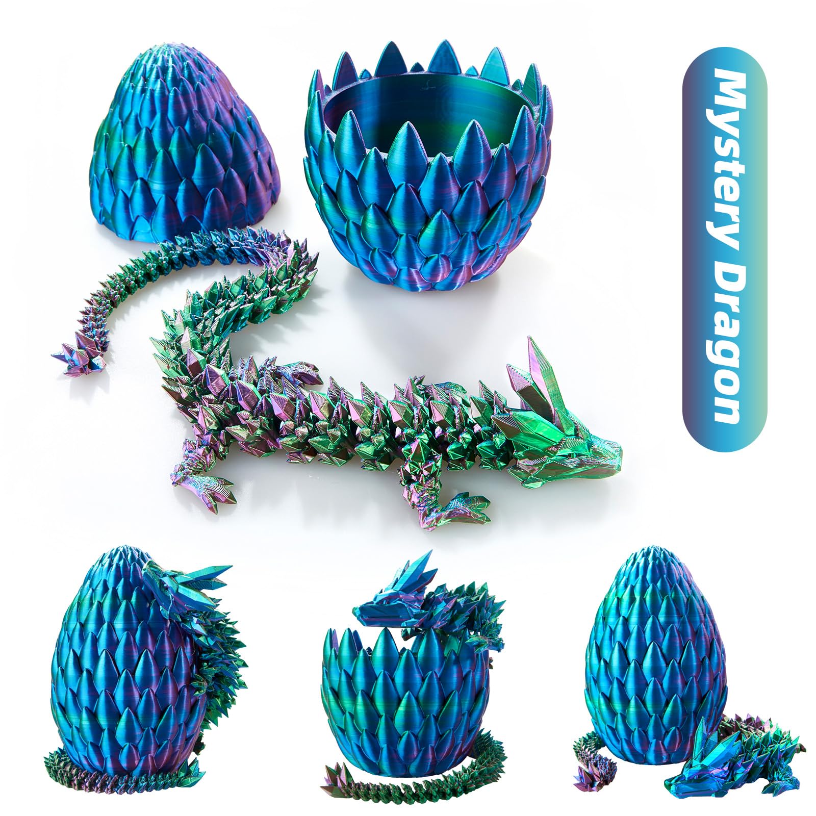 3D Printed Dragon Egg - 15 Inch Crystal Dragon Easter Egg, Surprise Fidget Toy for Kids & Adults, Unique Home Office Decor Gift for Birthdays & Holidays - Perfect for Stress Relief, Party Favors, and Fantasy Themed Collections