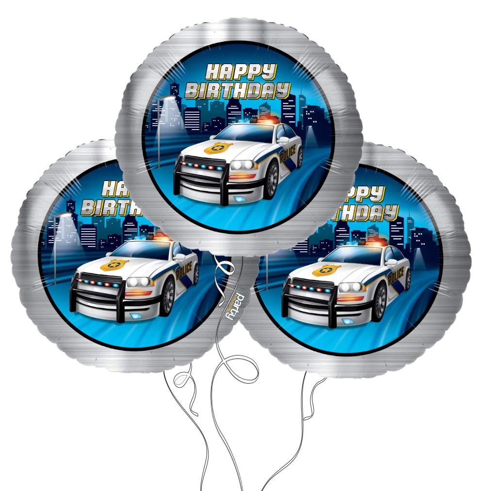 Police Themed Mylar Party Balloons - 3 Pack for Birthday, Graduation & Baby Shower Decorations