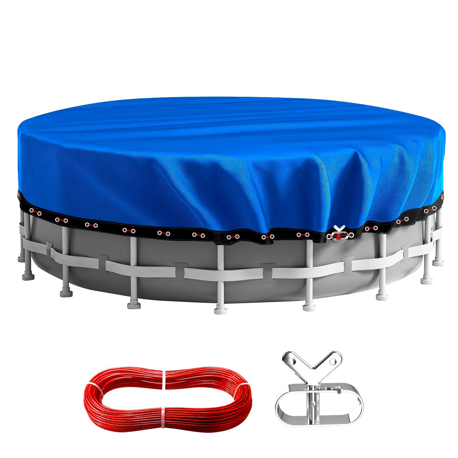 24FT Round Winter Pool Cover for Above Ground Pools - Heavy Duty Durable PE Material, Cold-Resistant & UV Protection - Extreme Weather Protection with Winch and Cable Kit - Perfect for Winterizing and Protecting Your Pool from Leaves, Debris, and Harsh Weather Conditions