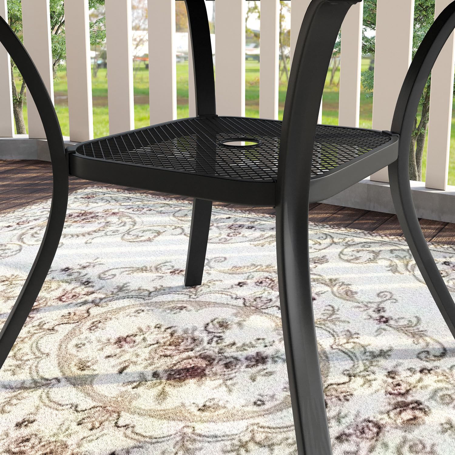 VICLLAX 5-Piece Outdoor Dining Set for 4 - Round Patio Table & 4 Stackable Chairs in Gray Wood-Like Finish & Dark Gray - Perfect for Backyard, Garden, Deck or Poolside Gatherings