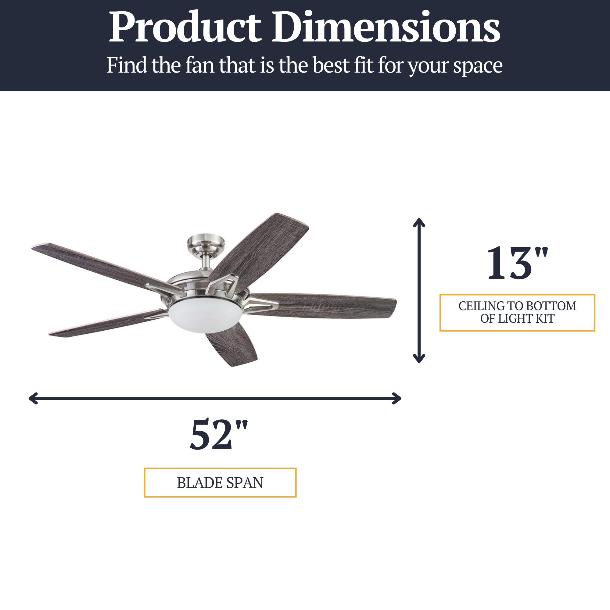 52 Inch Clancy Brushed Nickel Ceiling Fan with Remote Control - Perfect for Living Room, Bedroom, and Office Cooling & Air Circulation
