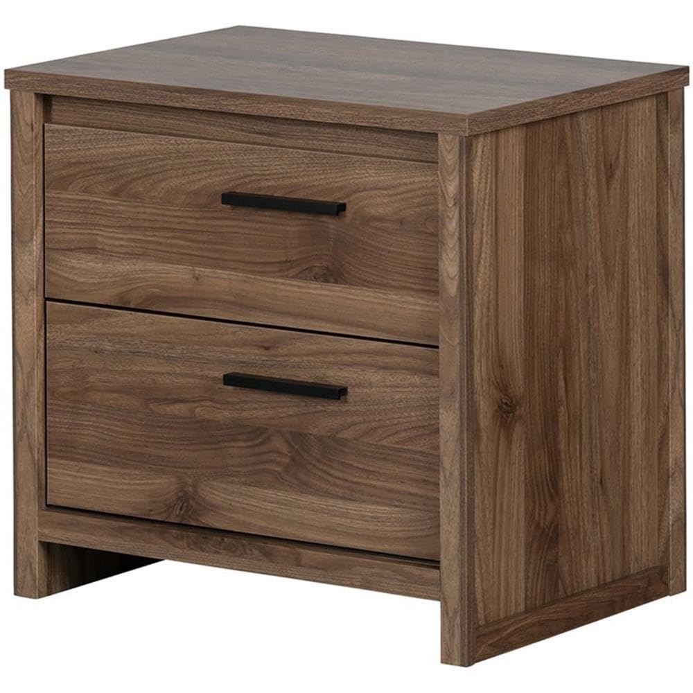 Modern Dark Brown Wood Nightstand with 2 Drawers & Open Storage - Bedside Table for Bedroom - Perfect for Storing Books, Lamps & Bedroom Essentials