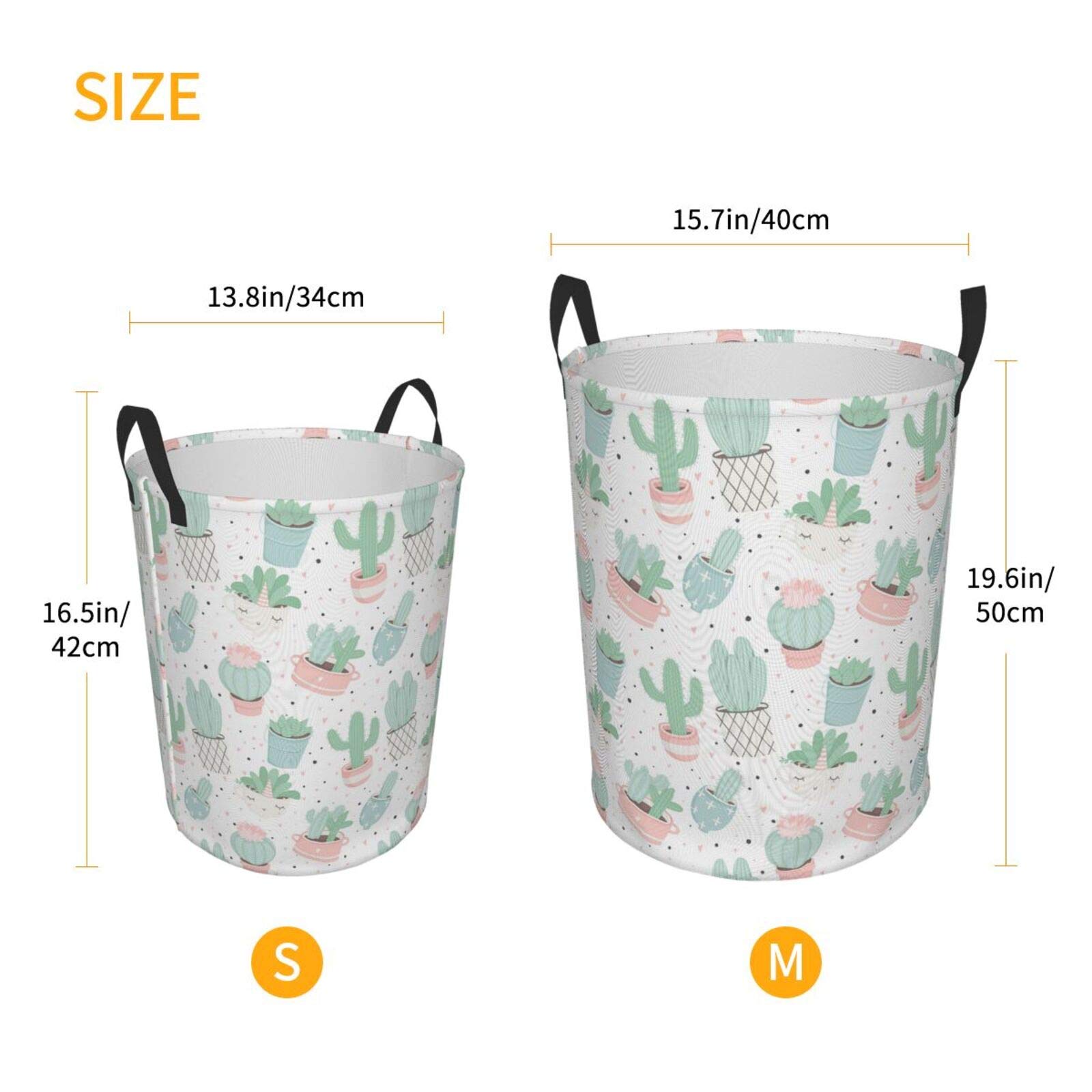 Cute Cacti Succulents Pattern Collapsible Laundry Basket with Handle - Waterproof Fabric Hamper for Dirty Clothes, Toys & Bathroom Storage - Foldable Organizer Bin for Home, Dorm & RV Use