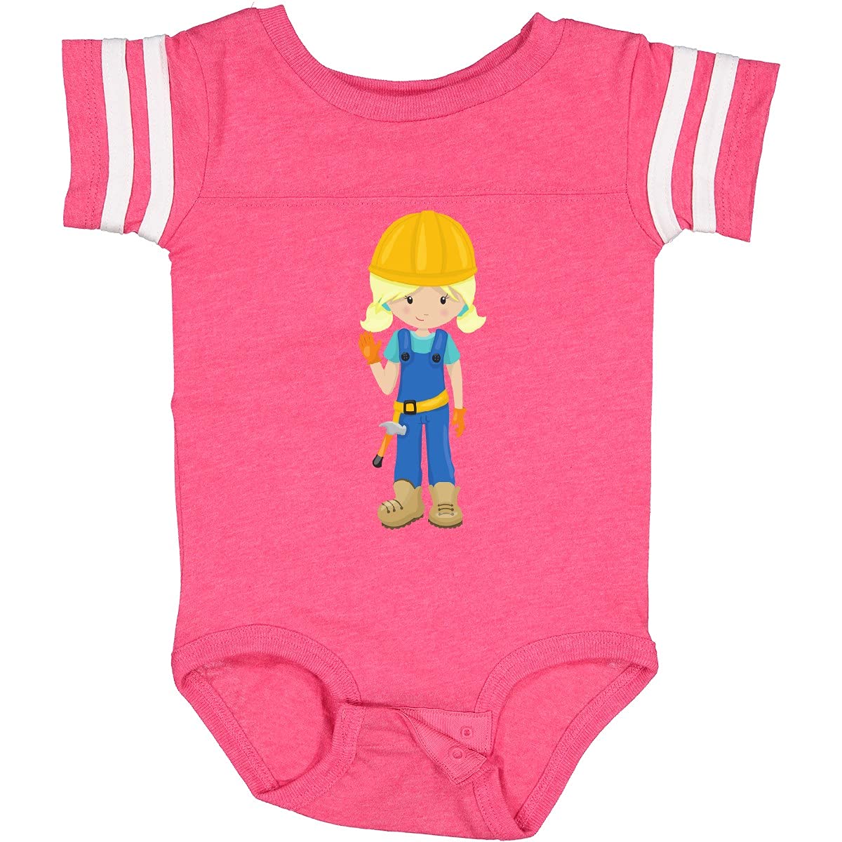 Inktastic Construction Girl Baby Bodysuit - Cute Blonde Toddler Hammer Design for Playtime & Construction-Themed Parties | Soft Cotton Onesie for Infants & Kids