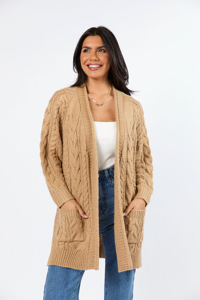 Sweet Nothings Tan Chunky Cable Knit Cardigan Sweater for Women | Cozy Fall & Winter Fashion | Perfect for Casual Outfits, Office Wear, and Date Nights