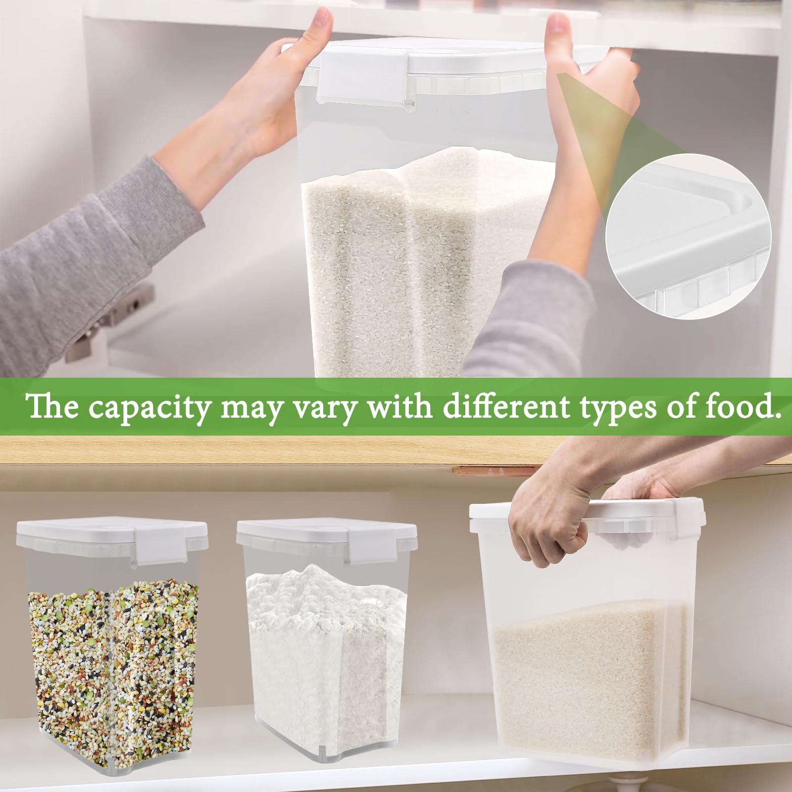 Airtight 15 Lbs Rice Storage Container with Scoop - Food Grade Plastic Flour & Cereal Dispenser - Kitchen Pantry Organizer for Dry Food (Rice, Sugar, Flour) - Perfect for Meal Prep & Bulk Food Storage