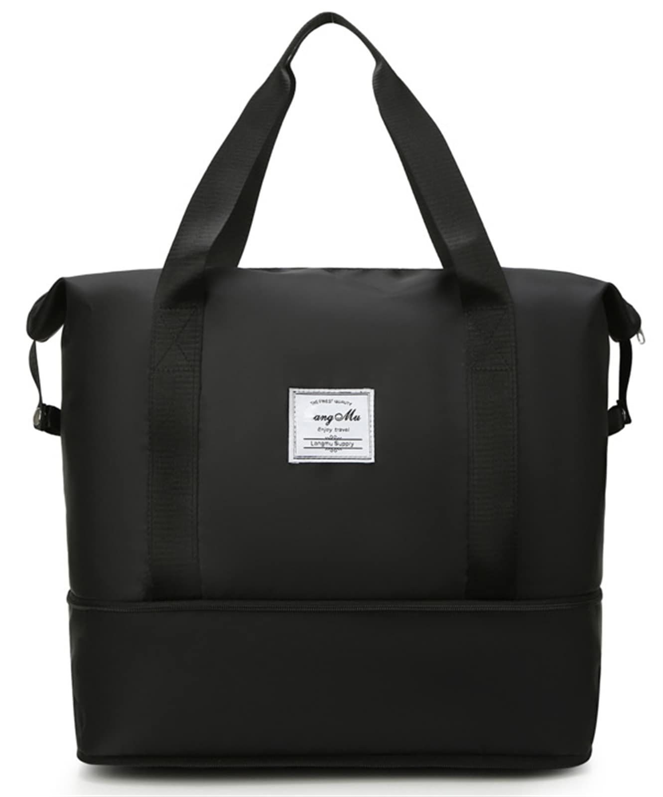 GIBZ Foldable Duffel Bag for Women - Lightweight Gym Yoga Sports Travel Weekend Bag with Wet Pocket, Black - Perfect for Workouts, Travel & Outdoor Activities