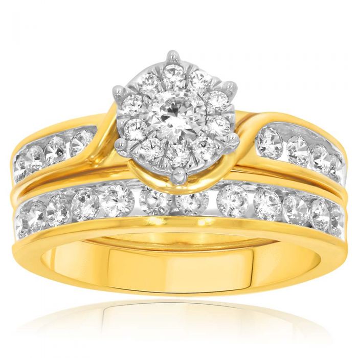 1 Carat Diamond Engagement & Wedding Ring Set in 9K Yellow Gold - Perfect for Proposals, Anniversaries and Bridal Jewelry Gifts