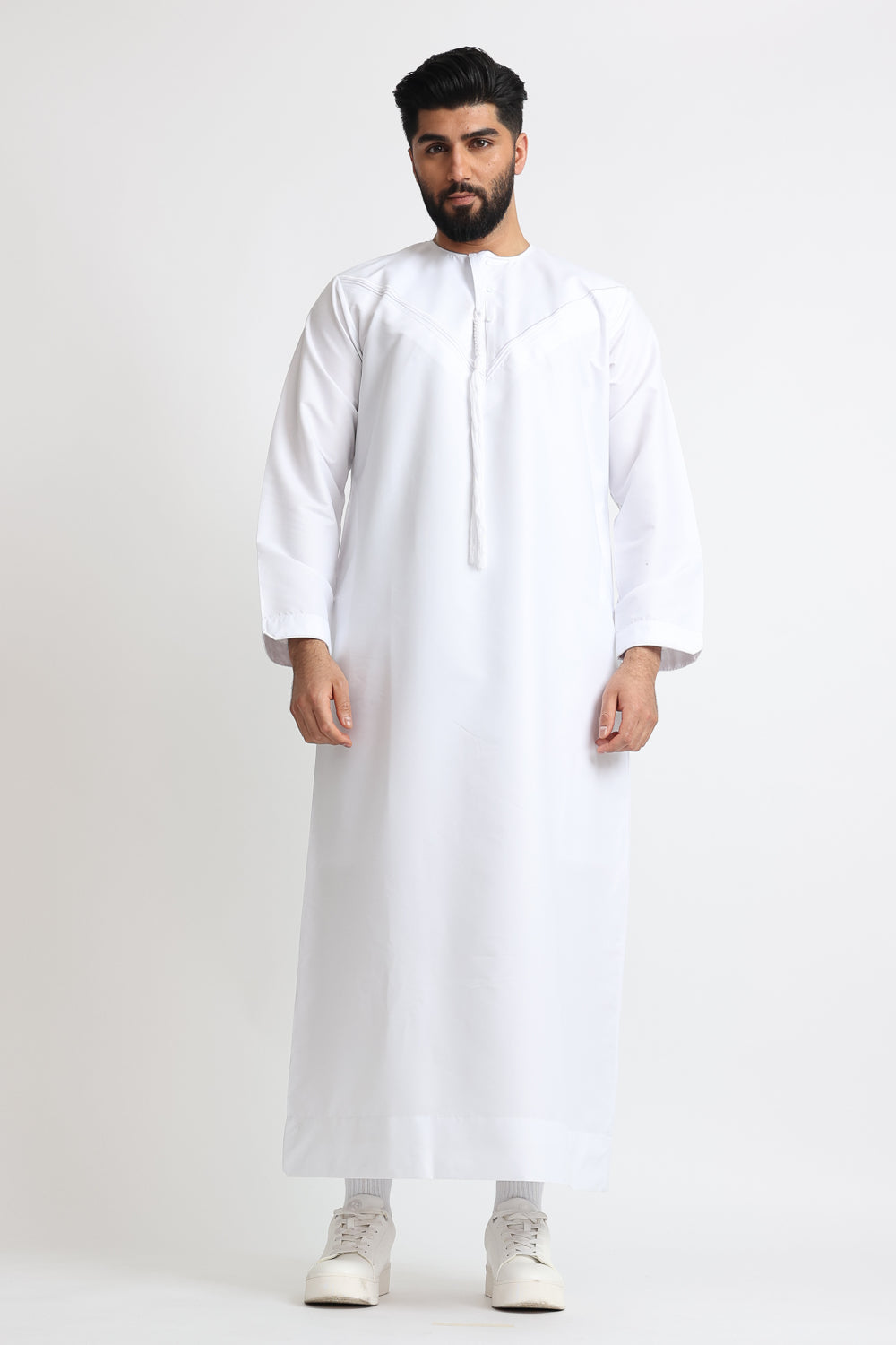 J101 White Boys Pleated Emirati Thobe - Traditional Arabic Robe for Kids - Perfect for Eid, Weddings & Special Occasions