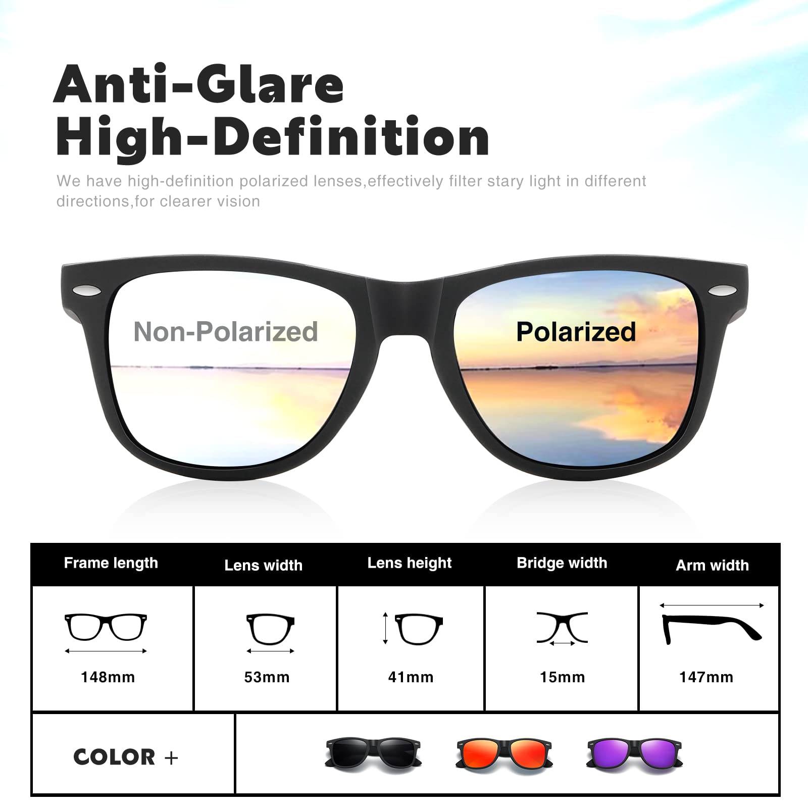 DEMIKOS Polarized Sunglasses for Men & Women - Retro Mirror Lens UV400 Protection - Trendy Unisex Shades for Driving, Fishing & Outdoor Activities