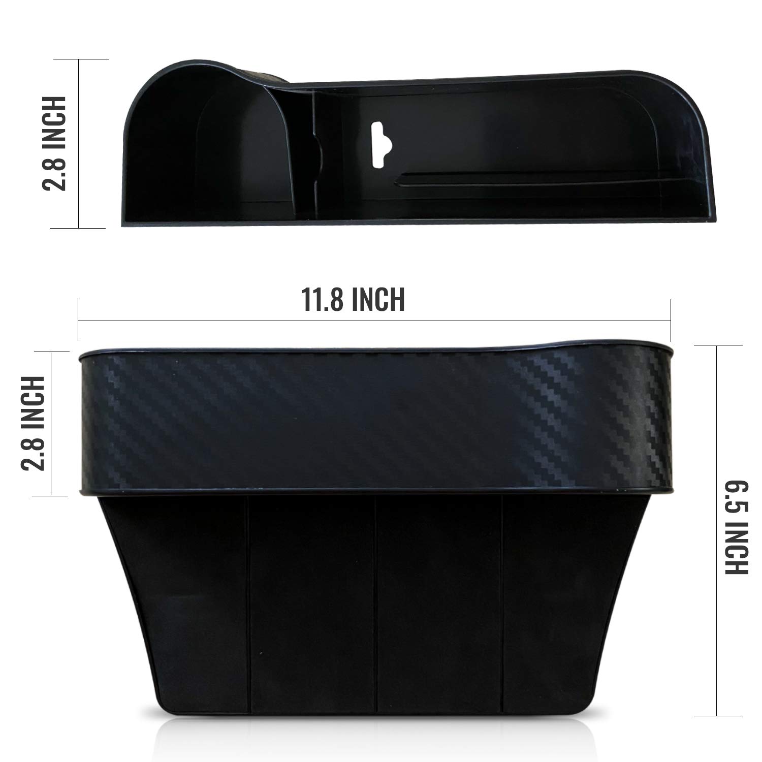 Premium Car Gap Filler Organizer Set of 2 - Carbon Fiber Storage Insert Between Console & Seats - Universal Vehicle Cup Holder Accessory - Perfect for Phones, Keys & Small Items While Driving