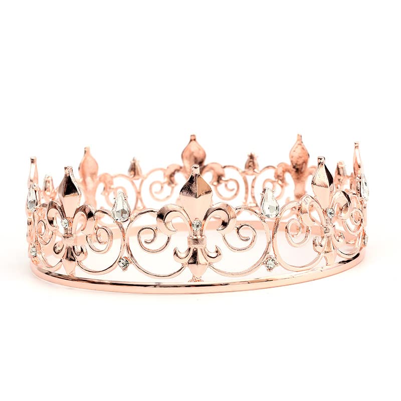 Royal Full King Queen Crown Metal Crowns & Tiaras - Rose Gold Costume Jewelry for Cosplay, Homecoming, Prom, Wedding & Birthday Parties - Perfect for Men & Women as Gifts or Event Decorations