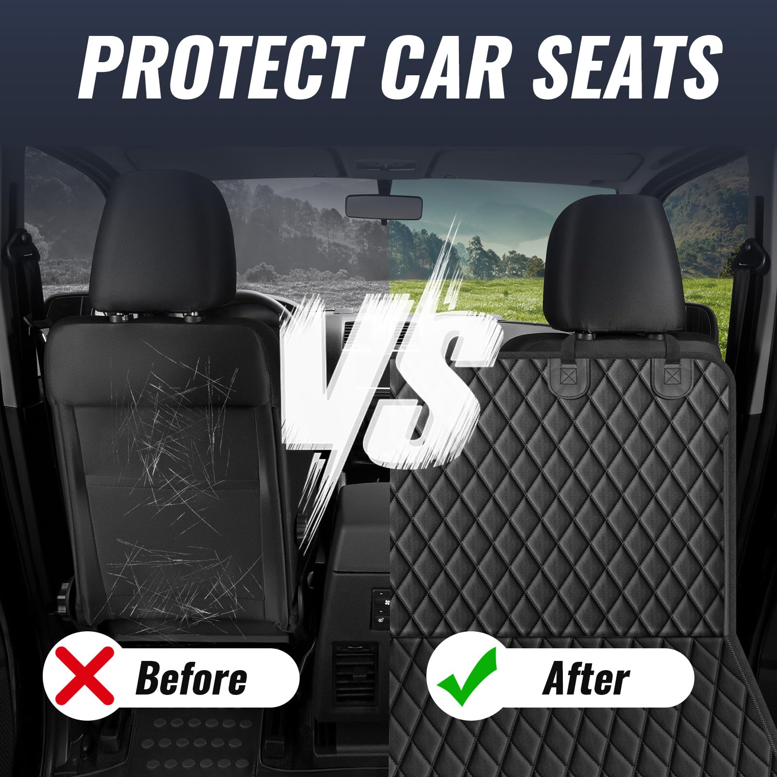 Waterproof Dog Car Seat Cover for Backseat - Pet Travel Essentials with Seatbelt Harness, Hammock Barrier for Medium to Large Dogs - Fits SUV, Truck & Car (Black) - Perfect for Road Trips & Daily Commutes