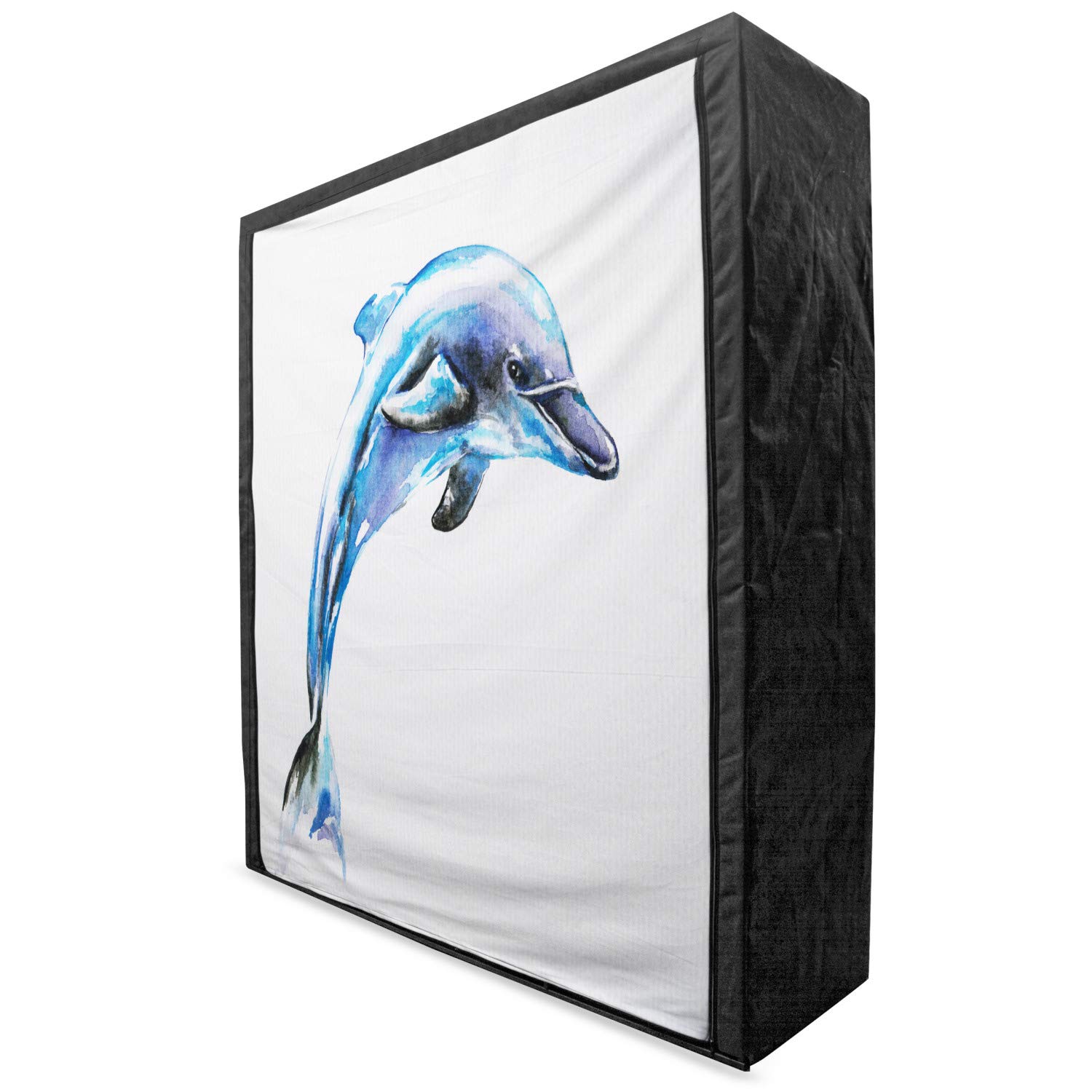 Ambesonne Dolphin Portable Fabric Wardrobe - Hand Drawn Watercolor Ocean Mammal Design, Eco-Friendly Clothing Organizer with Shelves, 59 Inch Blue Lilac Black - Perfect for Bedroom, Dorm, or Apartment Storage Solutions