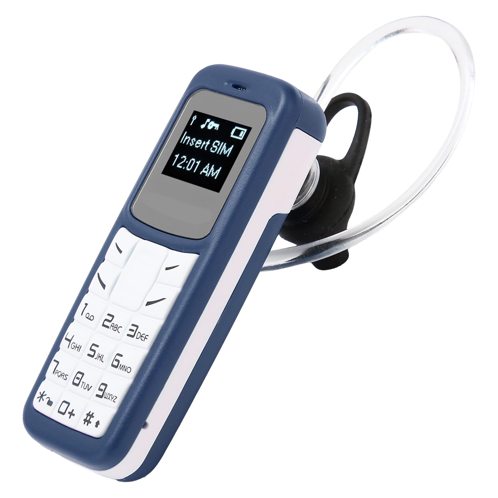 Mini Mobile Cell Phone - Tiny Bluetooth Headset Dialer with Ear Hook, SIM & MP3 Support, 2G Worldwide Compatible (0.66 Inch, Blue) - Perfect for Driving, Workouts & Hands-Free Calling
