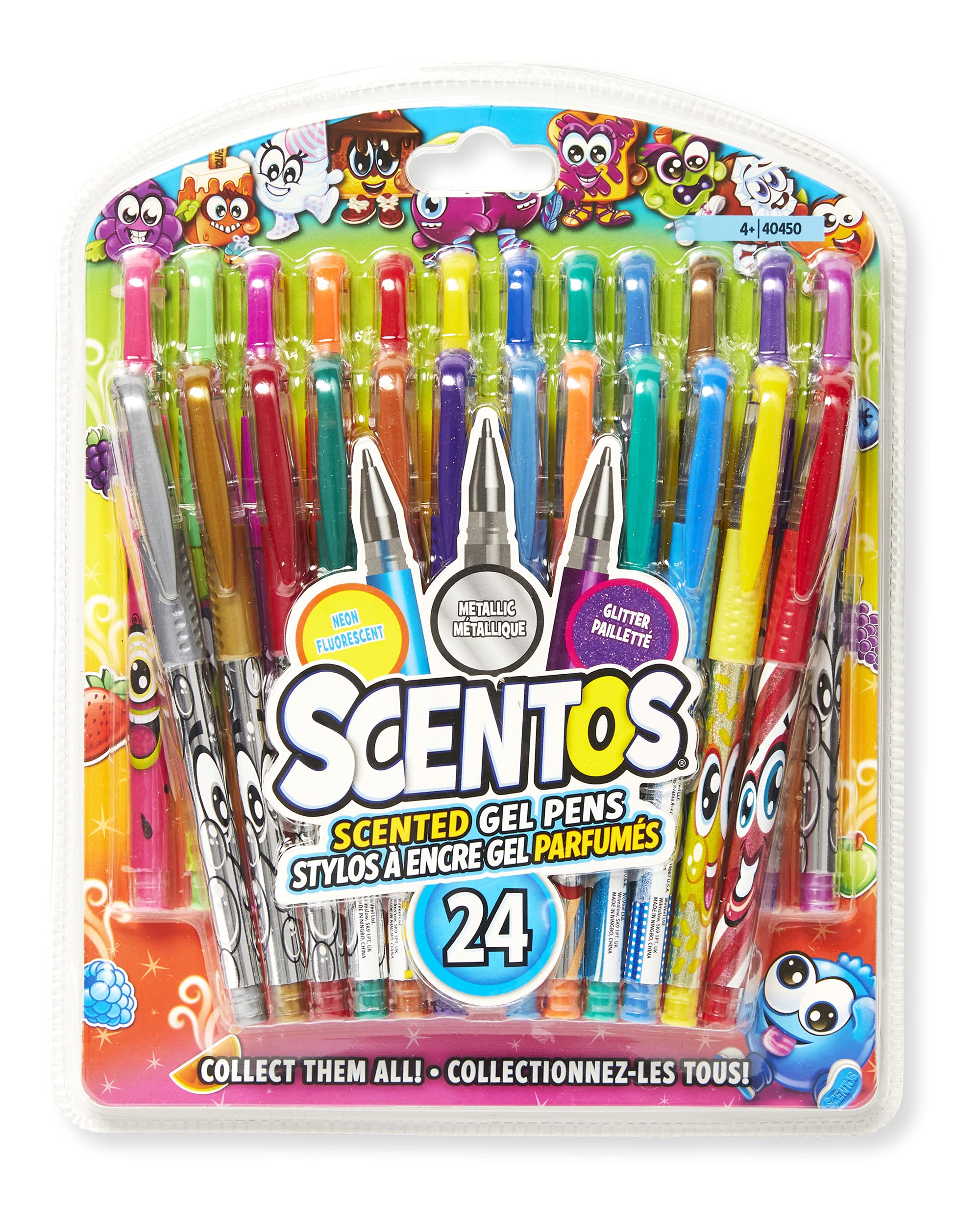 Scentos Scented Gel Pens for Kids - 24 Pack Assorted Colorful Fine Point Gel Pens - Non-Toxic, Washable Ink - Perfect for School, Art Projects, Coloring & Note Taking - Ages 3+ (Fruit Scented)