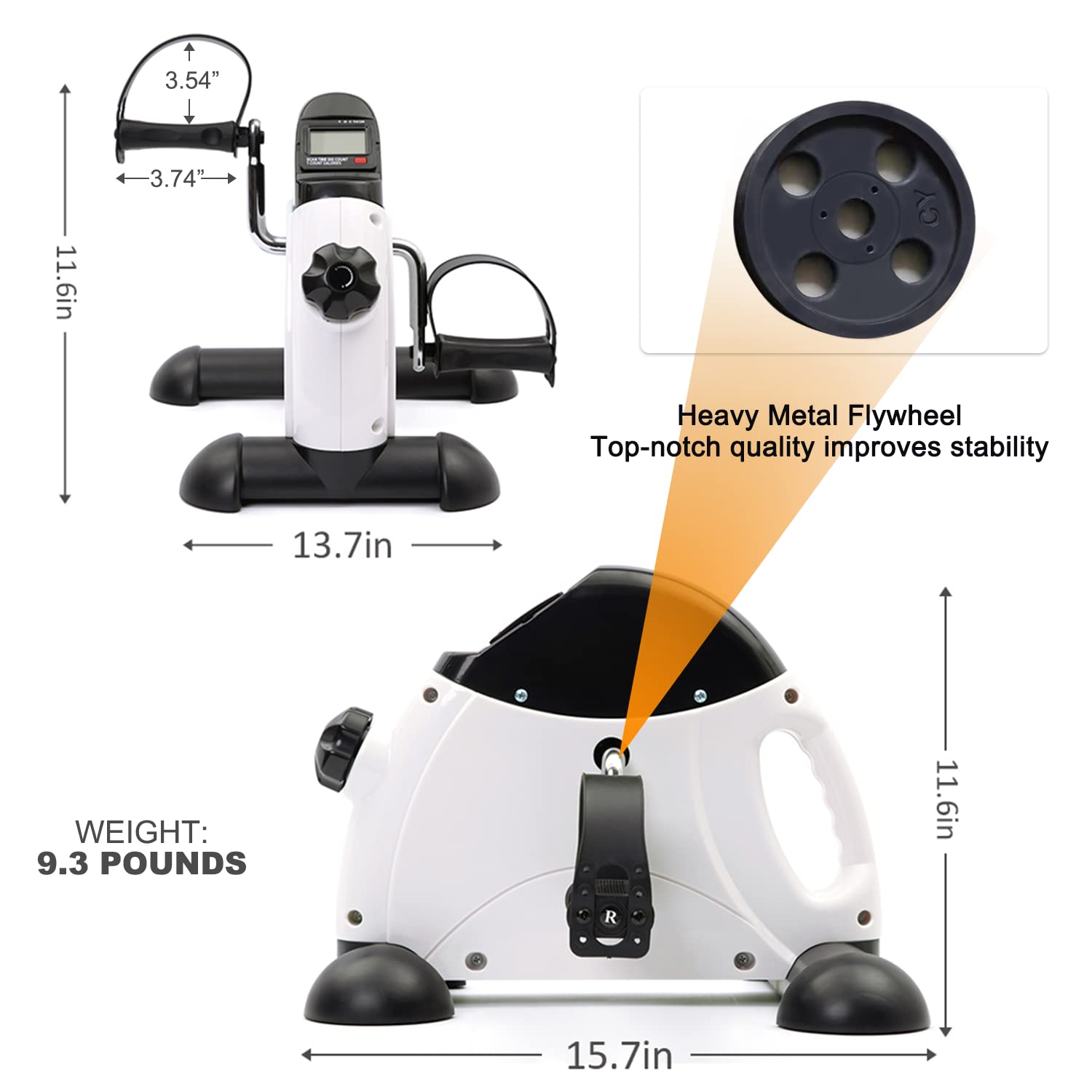 Under Desk Bike Pedal Exerciser - Portable Mini Exercise Bike for Leg & Arm Workouts, LCD Display Foot Pedal Exerciser for Seniors & Office Workers - Perfect for Home, Office & Physical Therapy Use