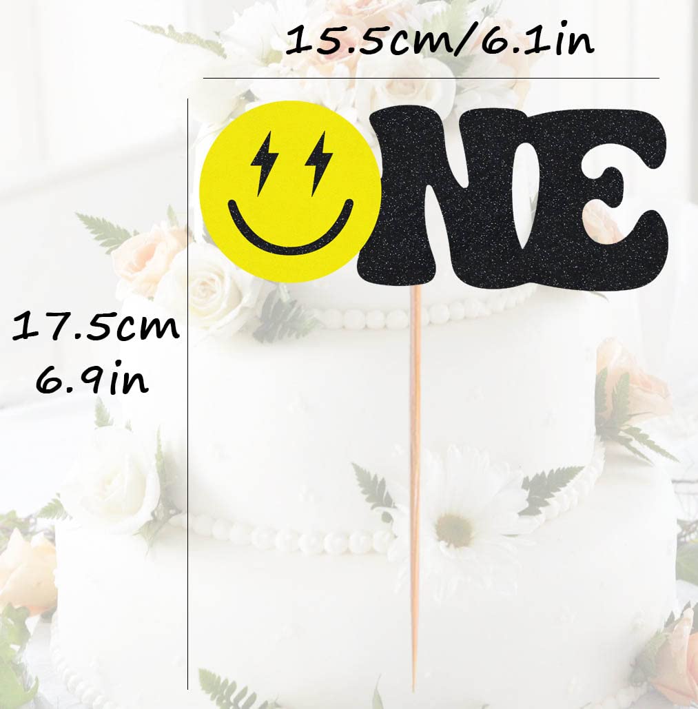 Happy Dude Cake Topper - Smiley Face Birthday Party Decorations - 1st Birthday Cake Decor for Baby Shower, Gender Reveal Party - Fun Photo Booth Props for Birthday Celebrations & Special Events