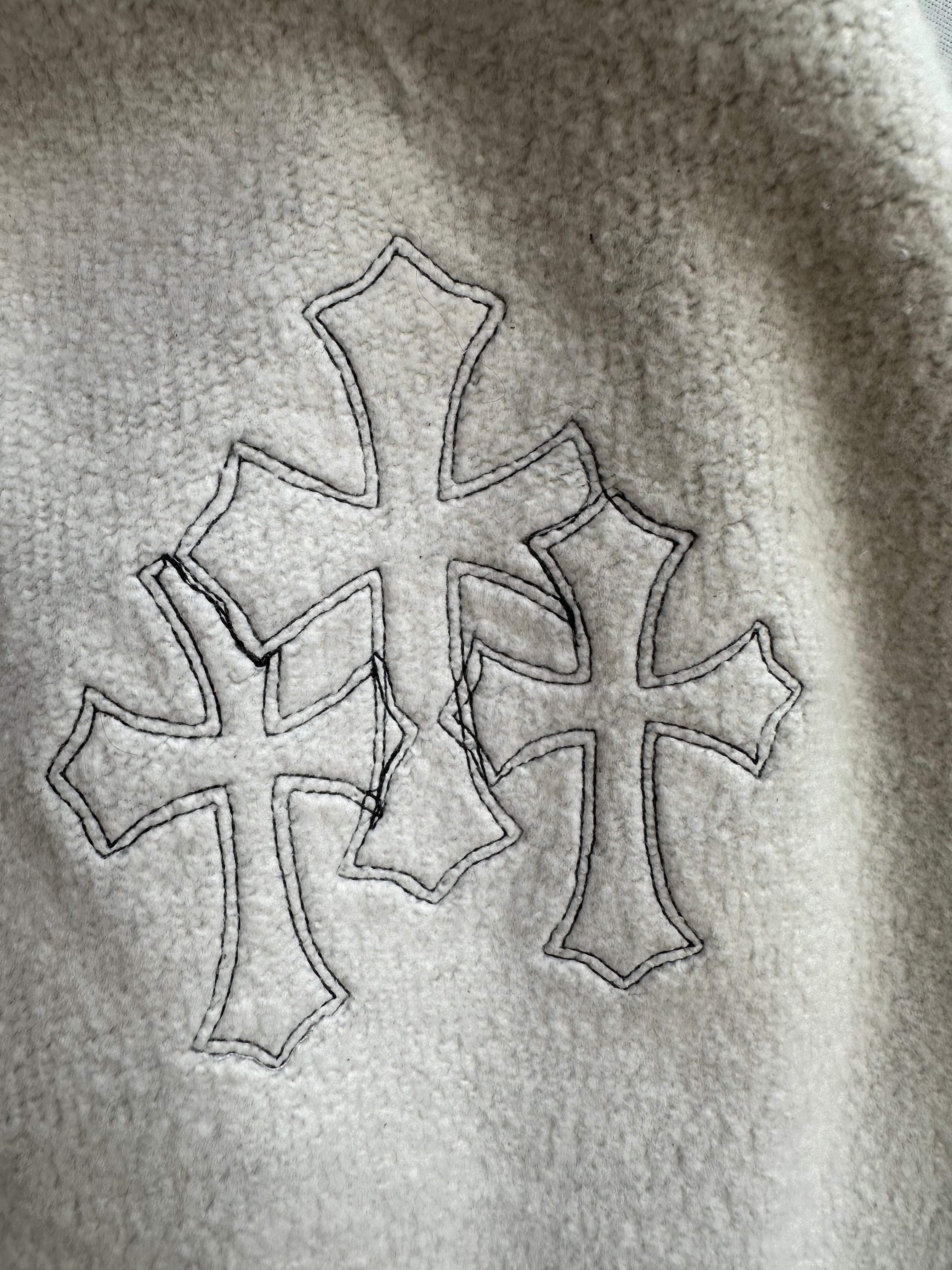 Chrome Hearts Grey & Black Triple Cross Patch Zip Up Hoodie for Men & Women | Streetwear Fashion | Perfect for Casual Outfits & Urban Style