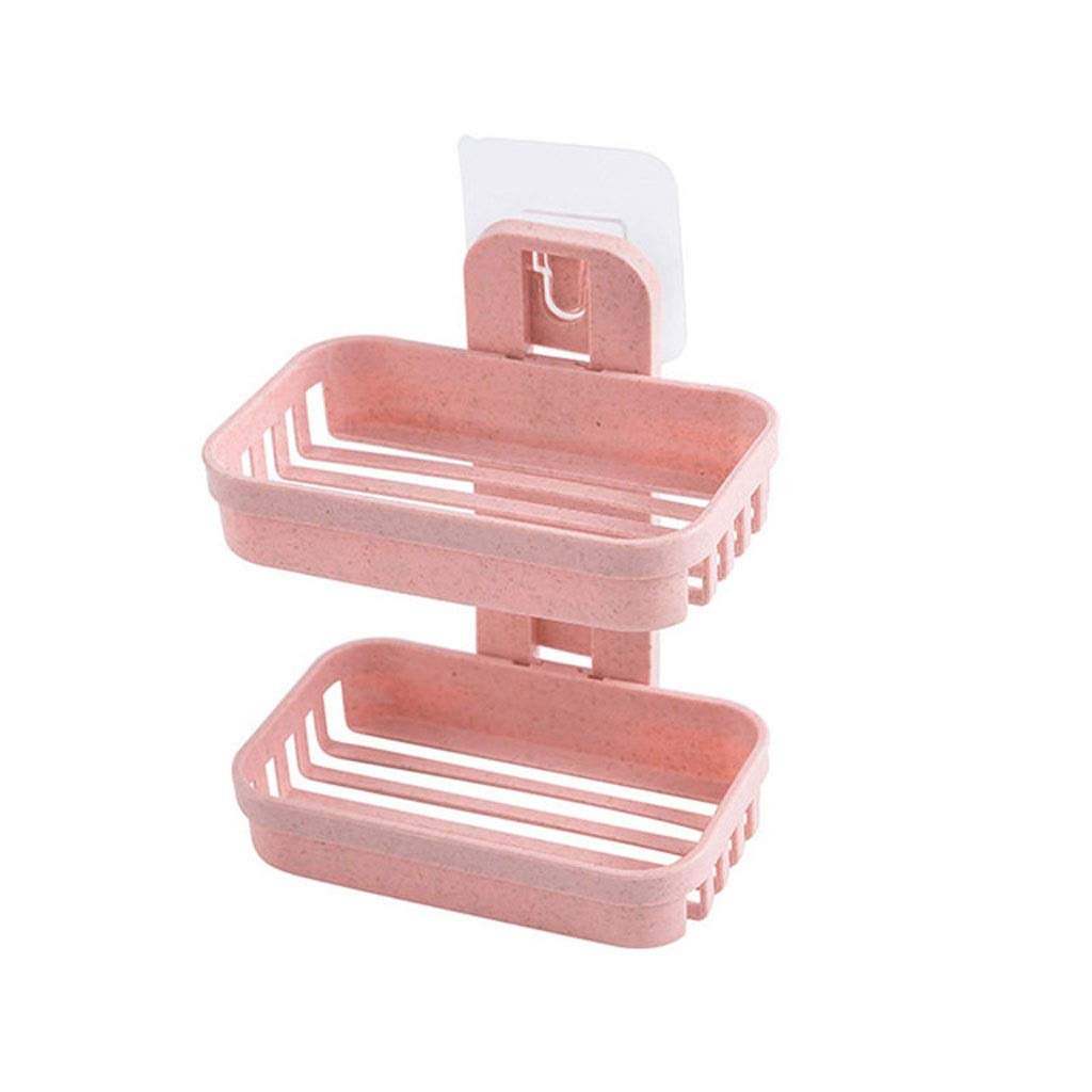 KLHHG Wall-Mounted Bathroom Suction Cup Dish Holder - Double Deck Plastic Storage Rack with Drainage for Sponges & Soap (Color A) - Perfect for Shower Organization & Kitchen Sink Storage
