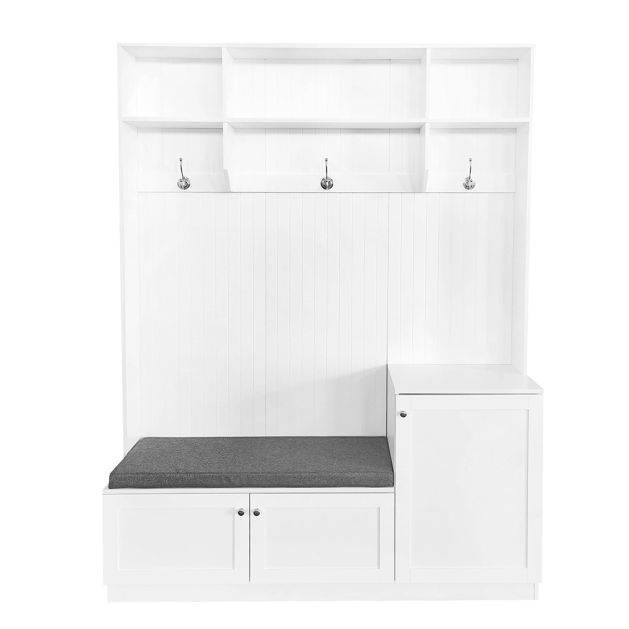 Merax White Hall Tree Coat Rack with Bench & Storage - Entryway Organizer, Shoe Cabinet for Living Room & Hallway - Perfect for Small Spaces, Apartments & Home Entry Organization