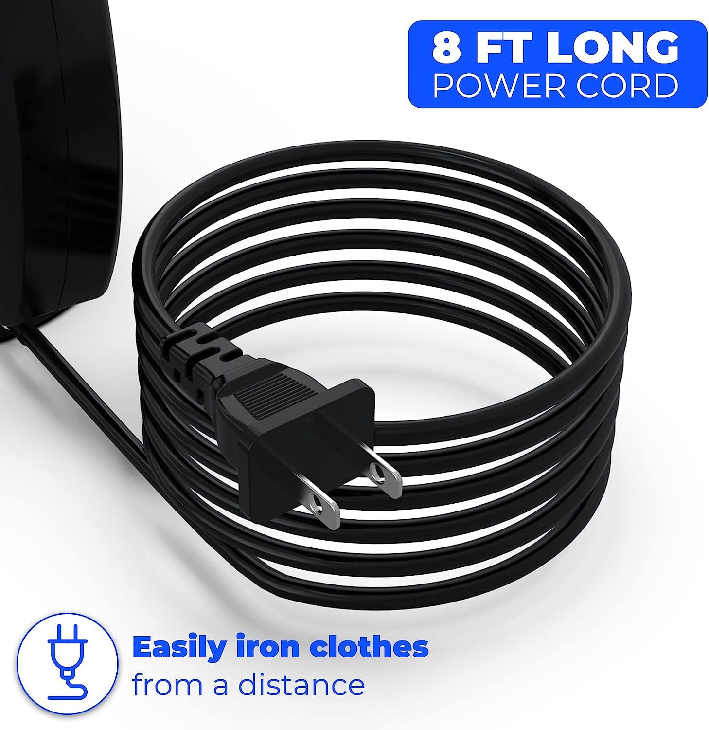 Portable Handheld Garment Steamer for Clothes - 1lb Lightweight Wrinkle Remover with 8FT Power Cord & 8 Mins Continuous Steam - Mini Travel & Home Steamer (Black) | Perfect for Business Trips, Weddings, and Quick Outfit Refresh