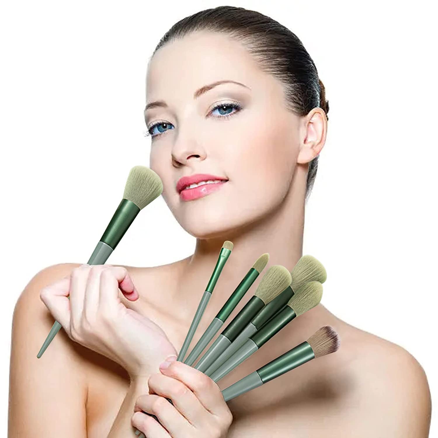 **Professional 13-Piece Makeup Brushes Kit - Calyrex Face & Eyeshadow Brushes Set for Foundation, Blending & Contouring | Travel-Friendly Makeup Tools for Beginners & Enthusiasts (Green) | Perfect for Everyday Makeup, Travel & Professional Use**