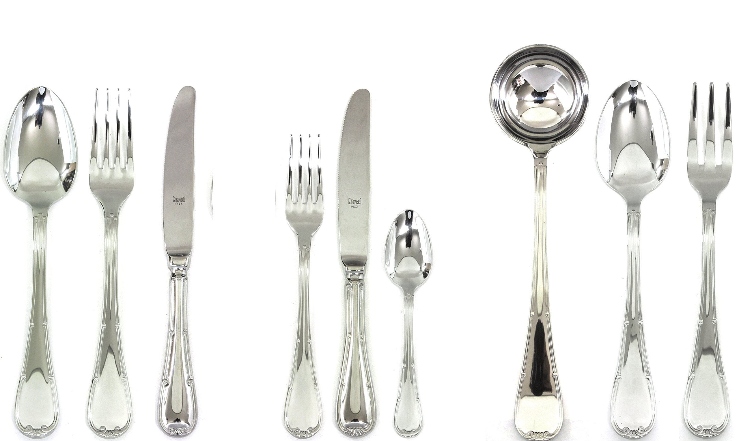 Premium MEPRA Flatware Sets - Elegant Silver Stainless Steel Cutlery for Fine Dining & Special Occasions